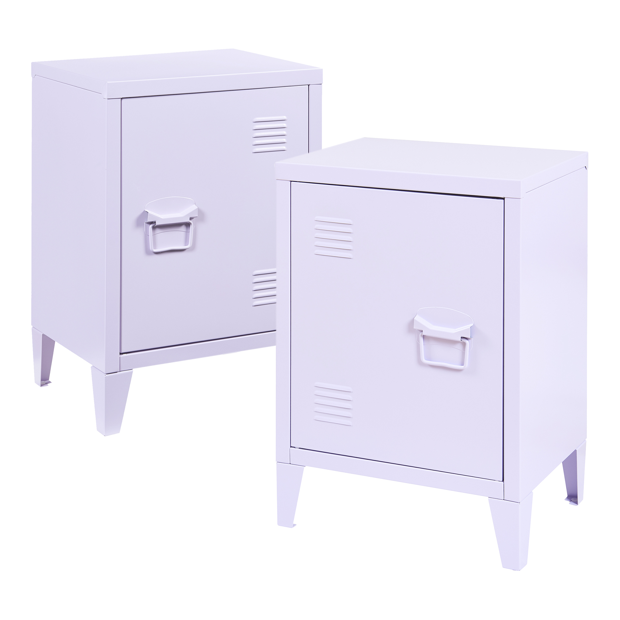 Set 2 noptiere metalice Inari lila cu usa stanga/dreapta, 57 x 40 x 30 cm
