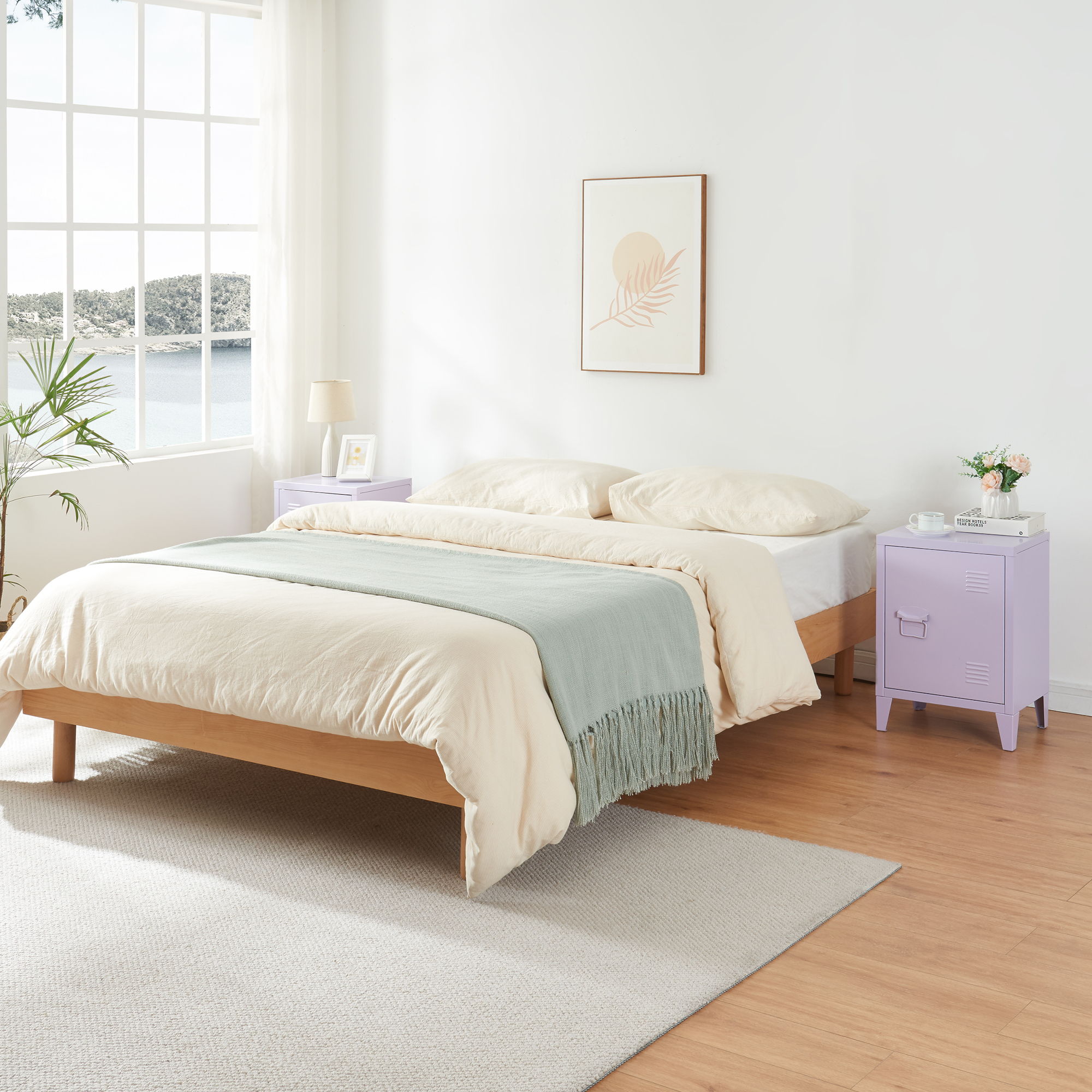 Set 2 noptiere metalice Inari lila cu usa stanga/dreapta, 57 x 40 x 30 cm