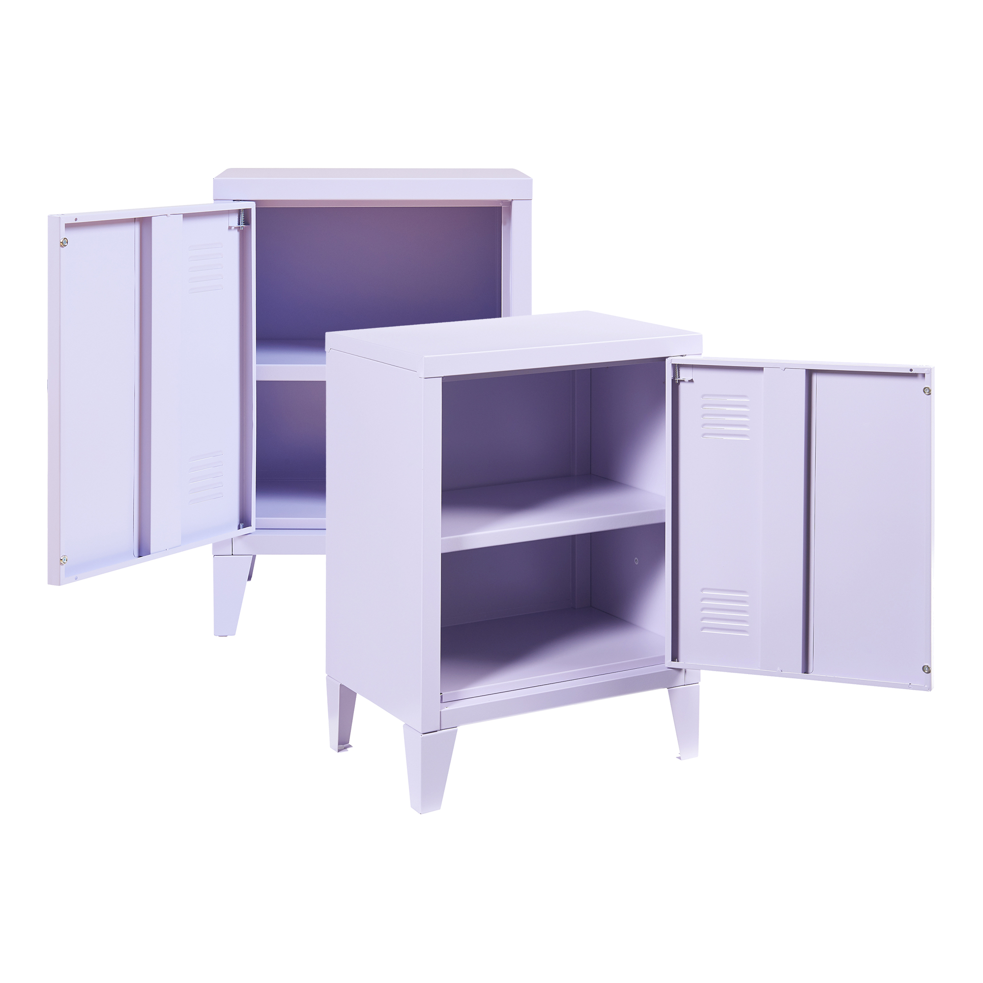 Set 2 noptiere metalice Inari lila cu usa stanga/dreapta, 57 x 40 x 30 cm