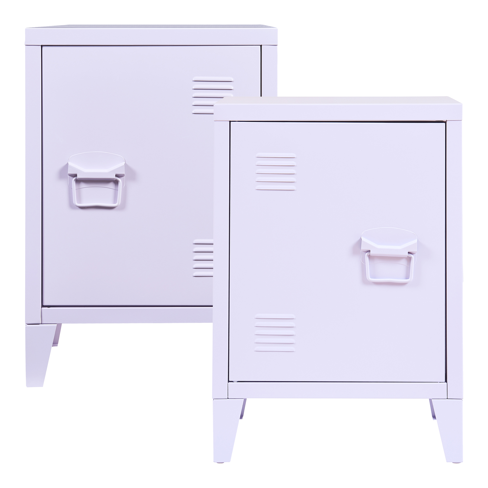 Set 2 noptiere metalice Inari lila cu usa stanga/dreapta, 57 x 40 x 30 cm