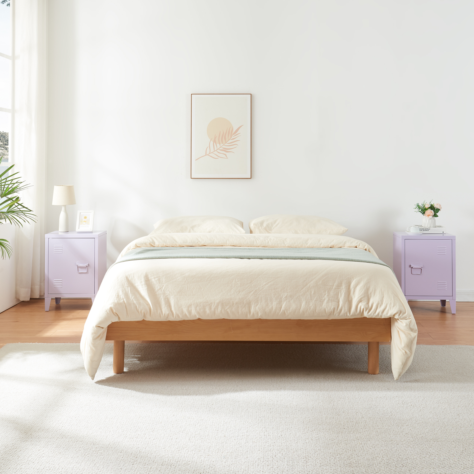 Set 2 noptiere metalice Inari lila cu usa stanga/dreapta, 57 x 40 x 30 cm