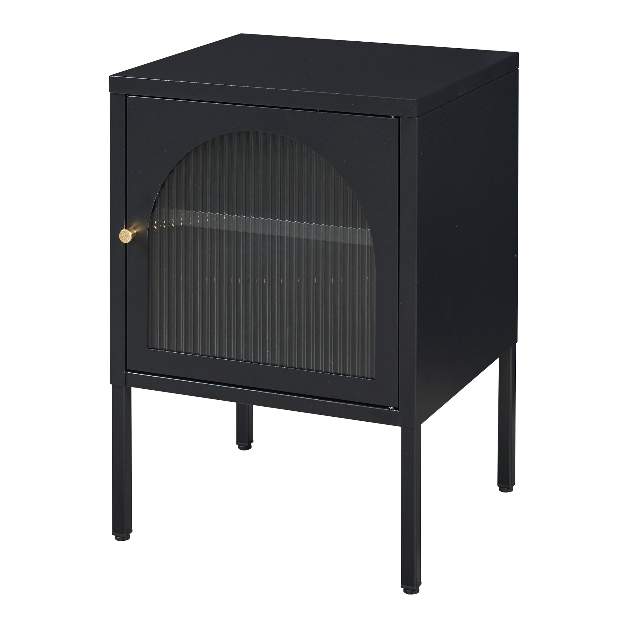 Noptieră metalică Karlskrona cu sticlă striată, negru mat, 60 cm