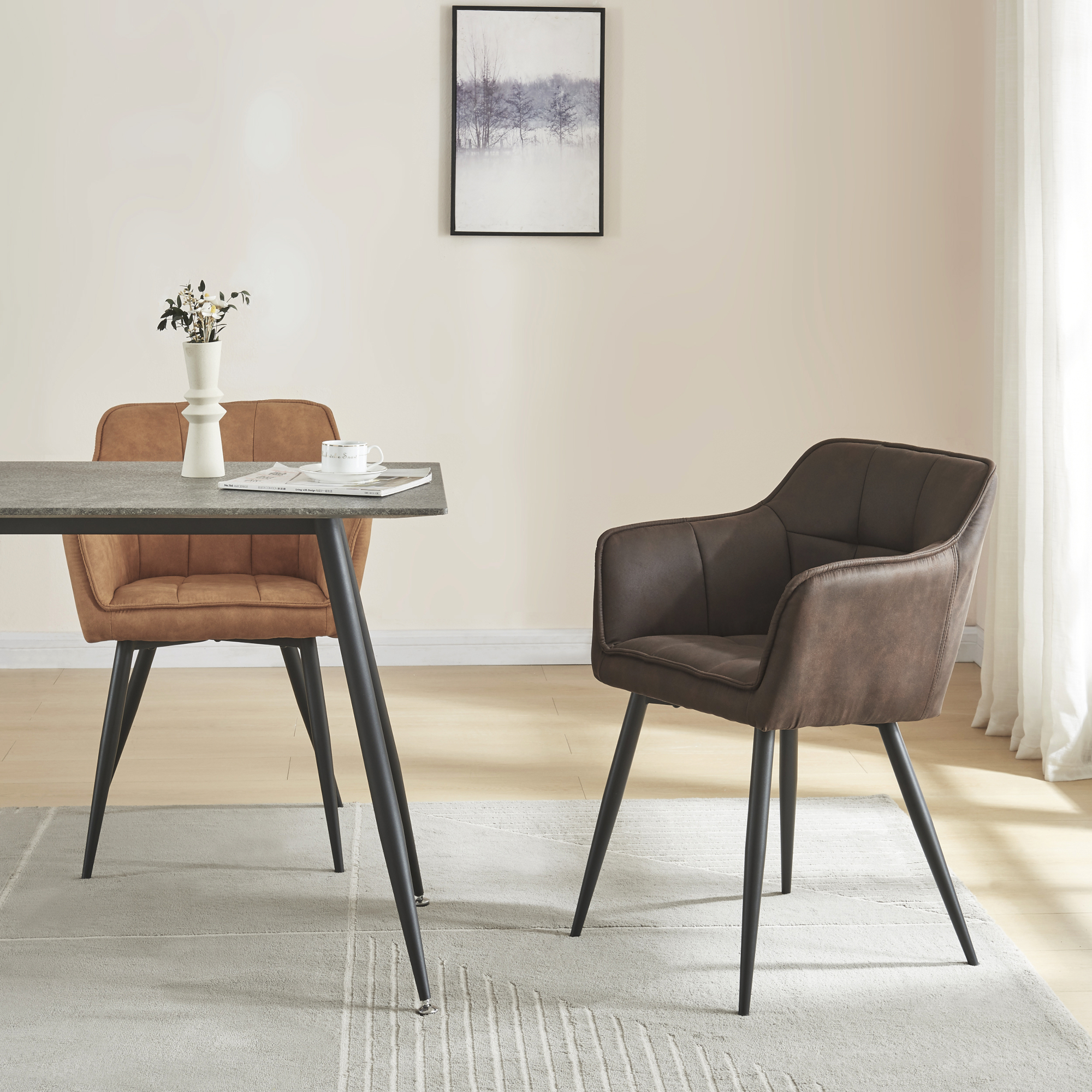 Set 2 scaune dining Birmingham maro închis cu cotiere