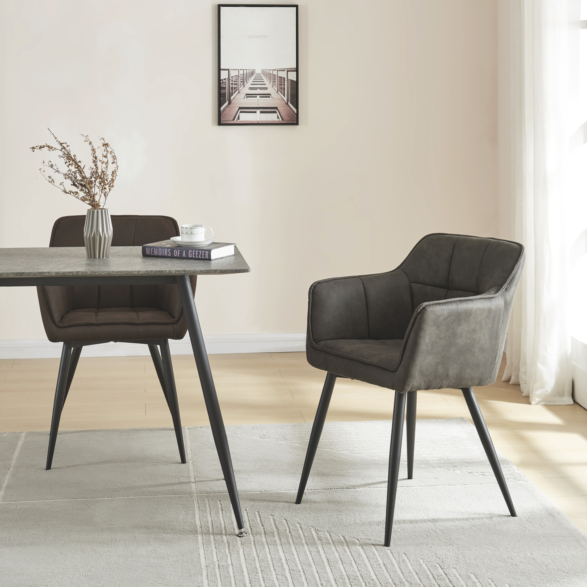 Set 2 scaune dining Birmingham, gri închis, cu cotiere