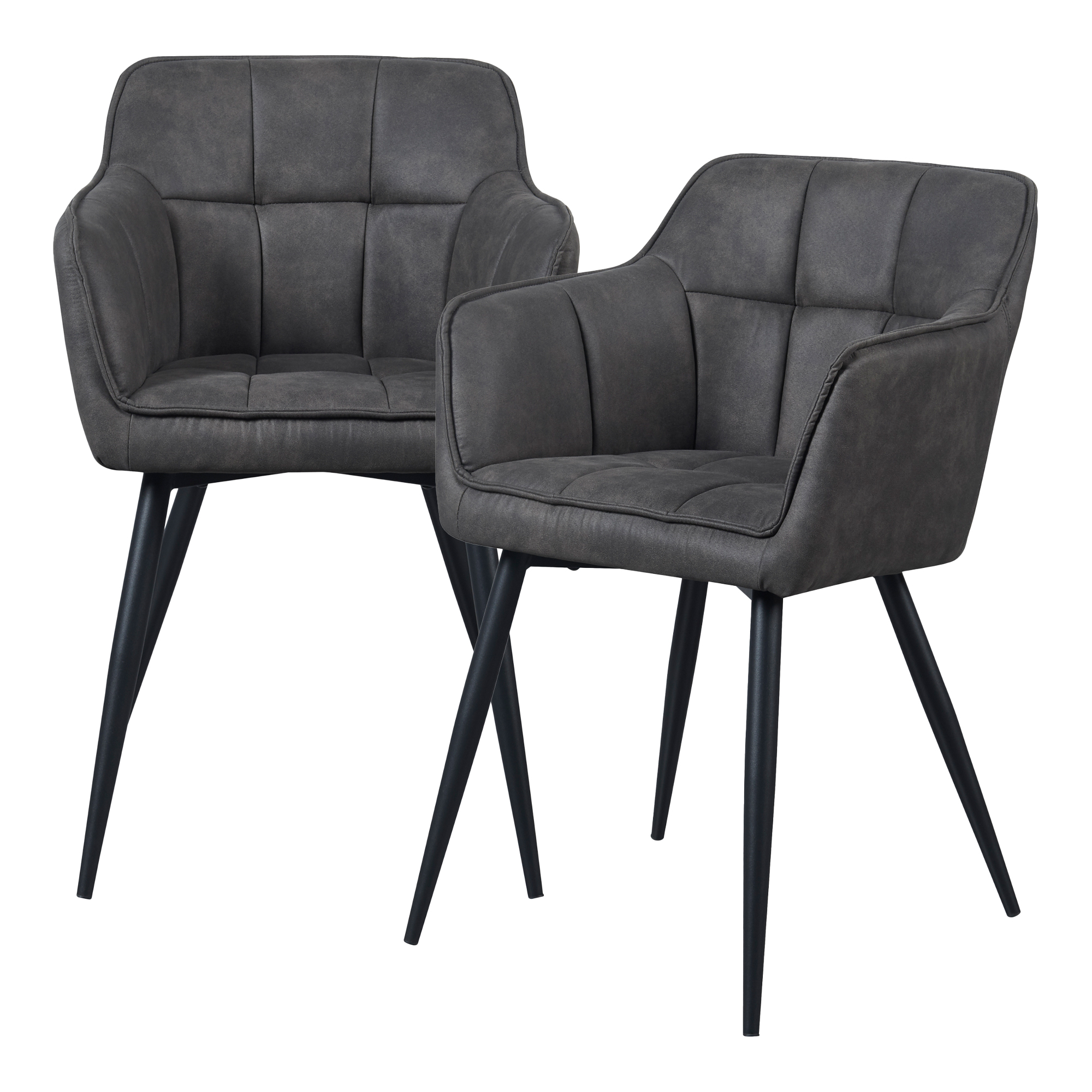 Set 2 scaune dining Birmingham, gri închis, cu cotiere