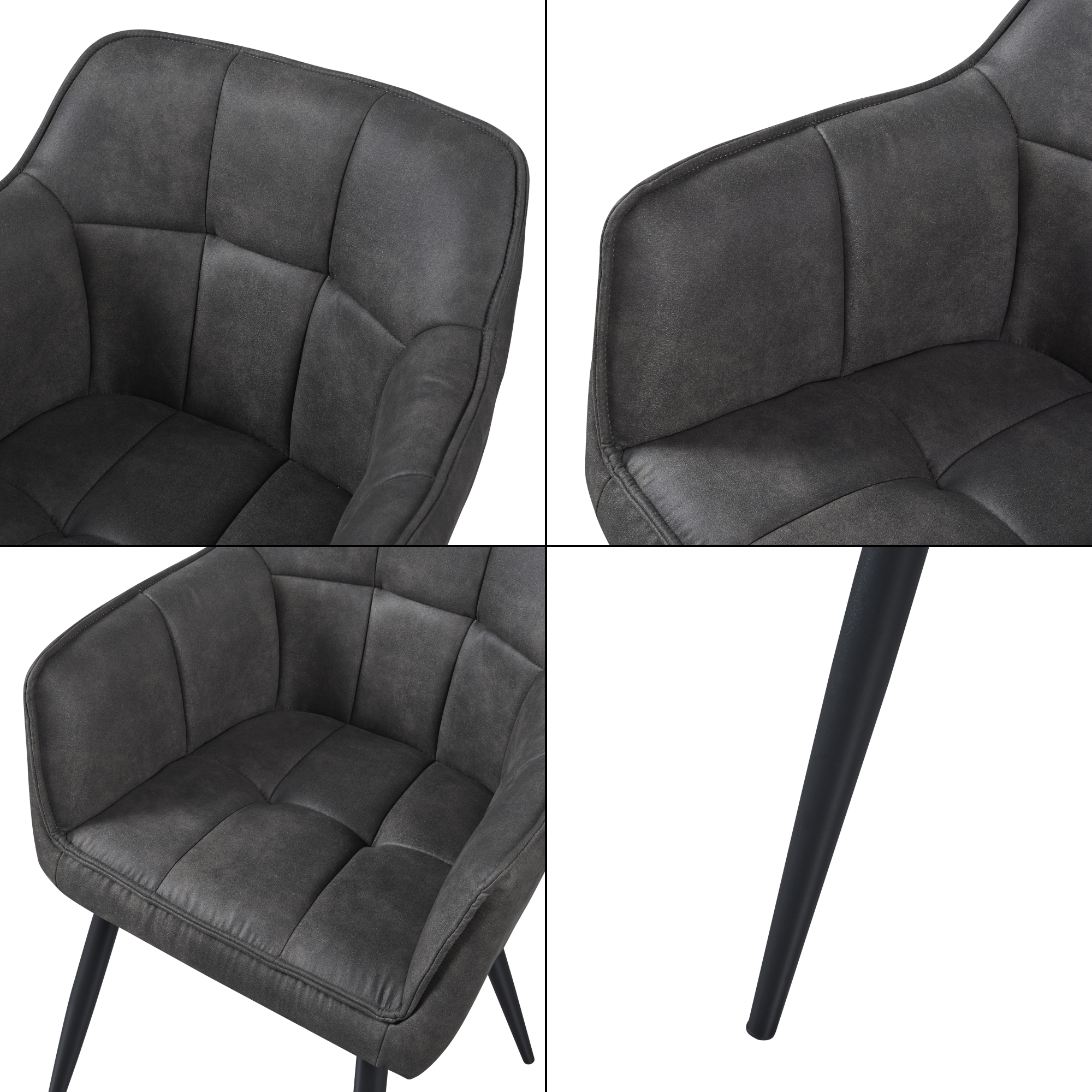 Set 2 scaune dining Birmingham, gri închis, cu cotiere