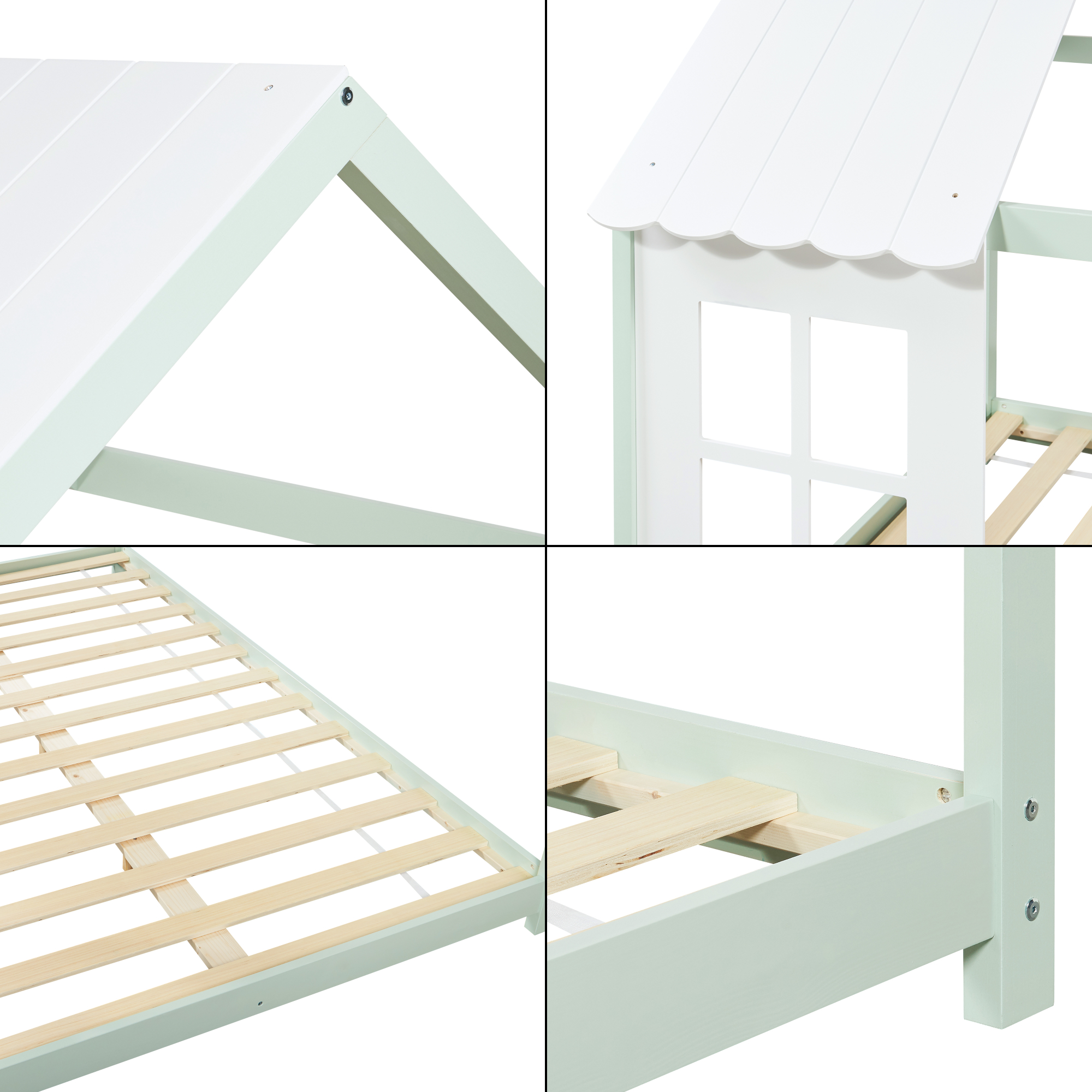 Pat copii tip căsuță semi-deschis 120x200 cm mentă/alb