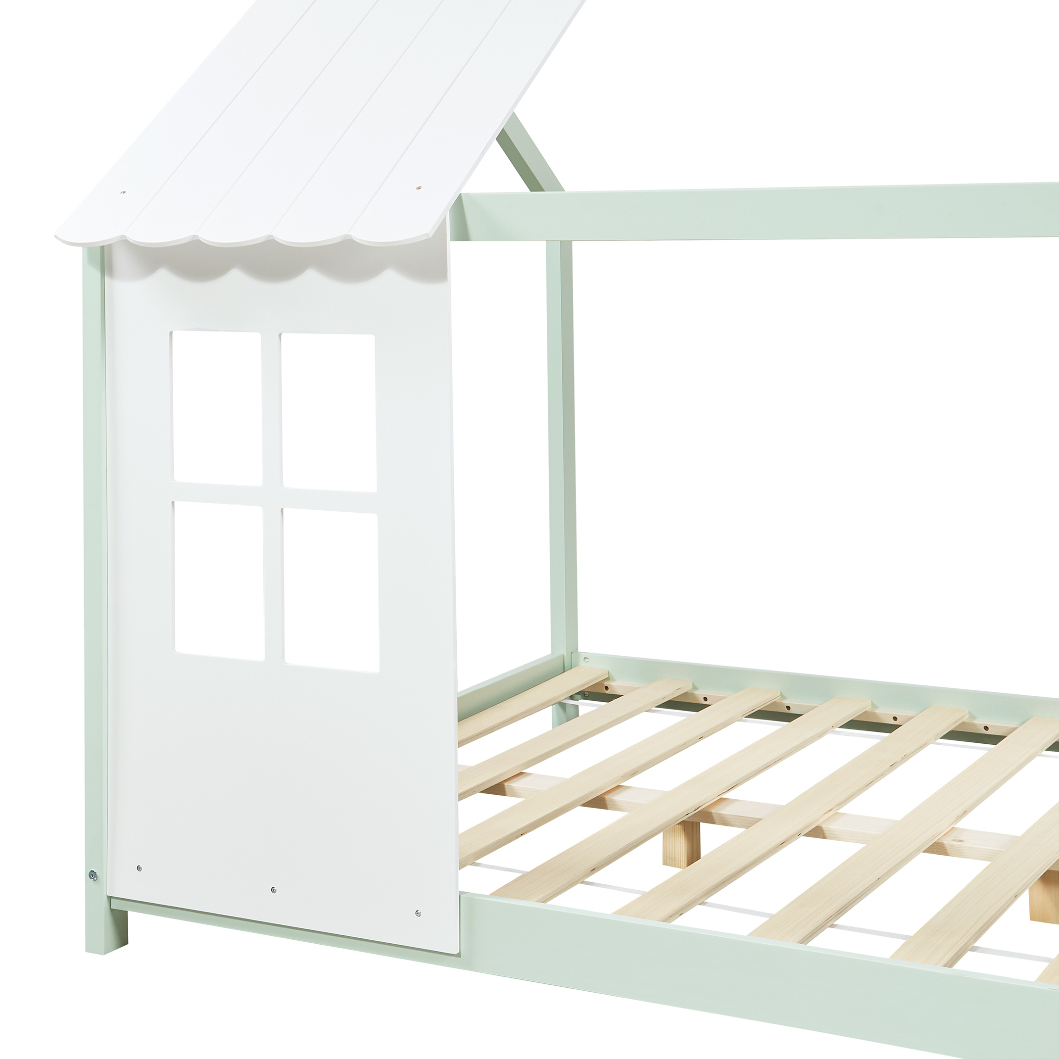 Pat copii tip căsuță semi-deschis 120x200 cm mentă/alb