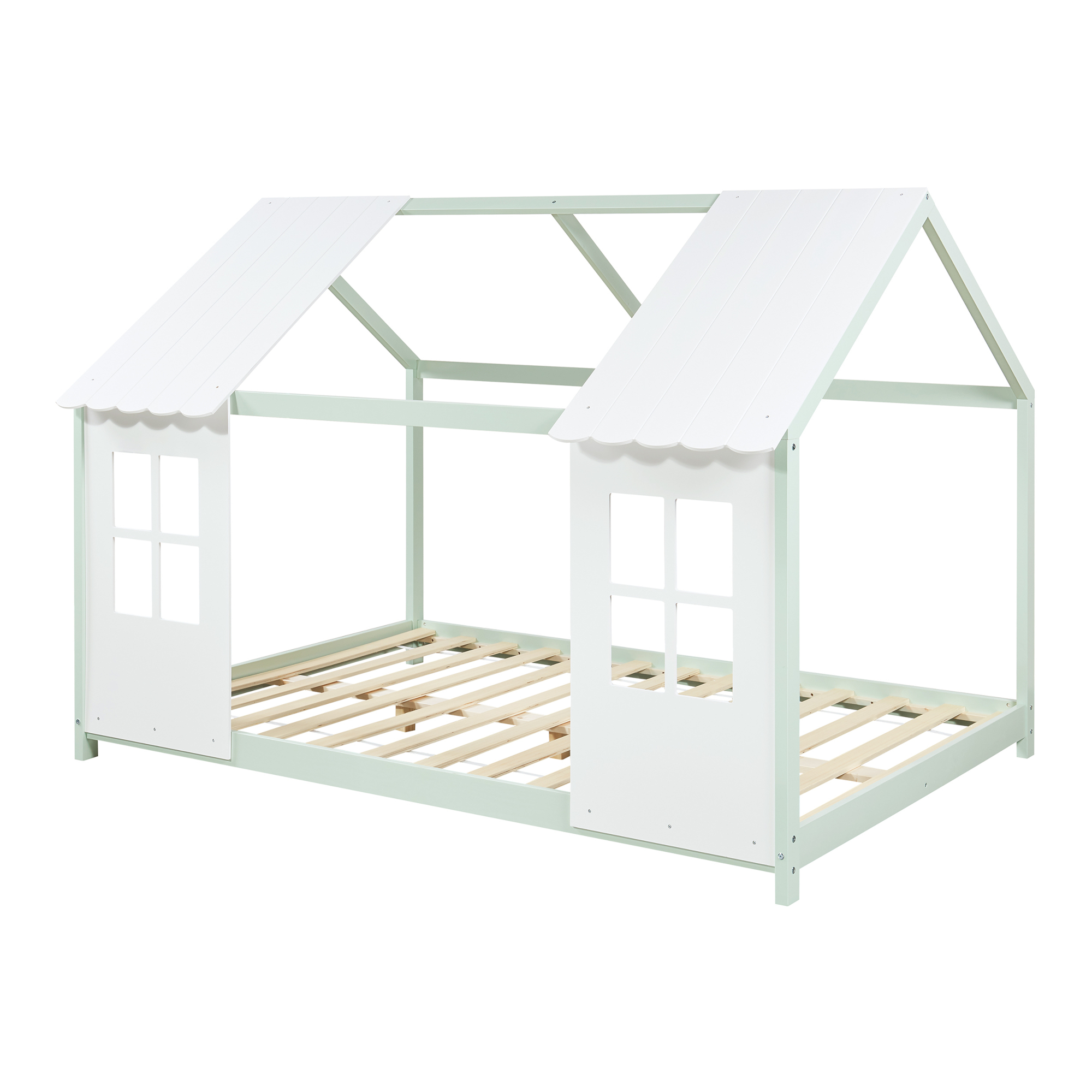 Pat copii tip căsuță Tostedt 140x200 cm mentă/alb, din lemn
