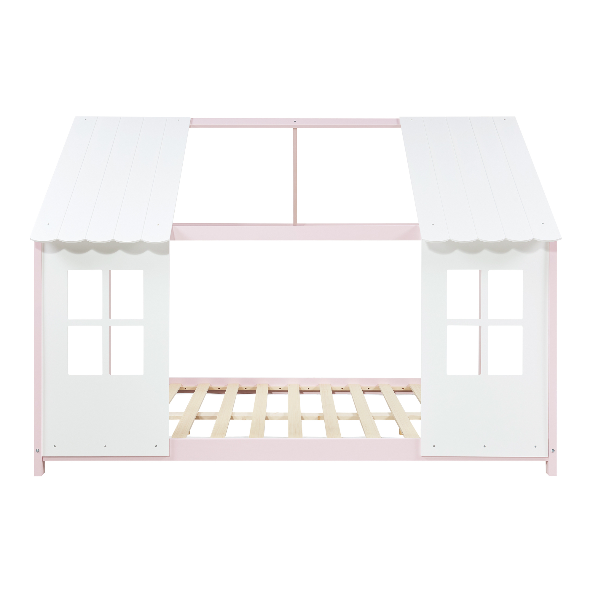 Pat copii tip căsuță Tostedt 140x200 cm roz/alb din lemn