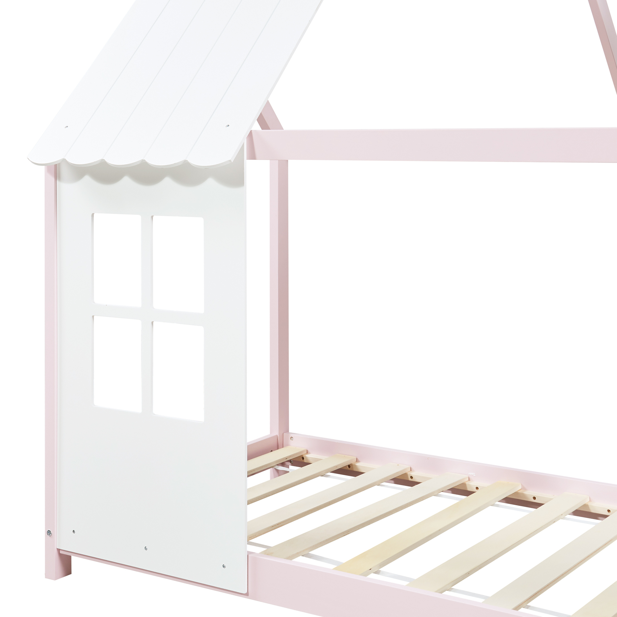 Pat copii tip căsuță semideschis Tostedt 90x200 cm, roz/alb