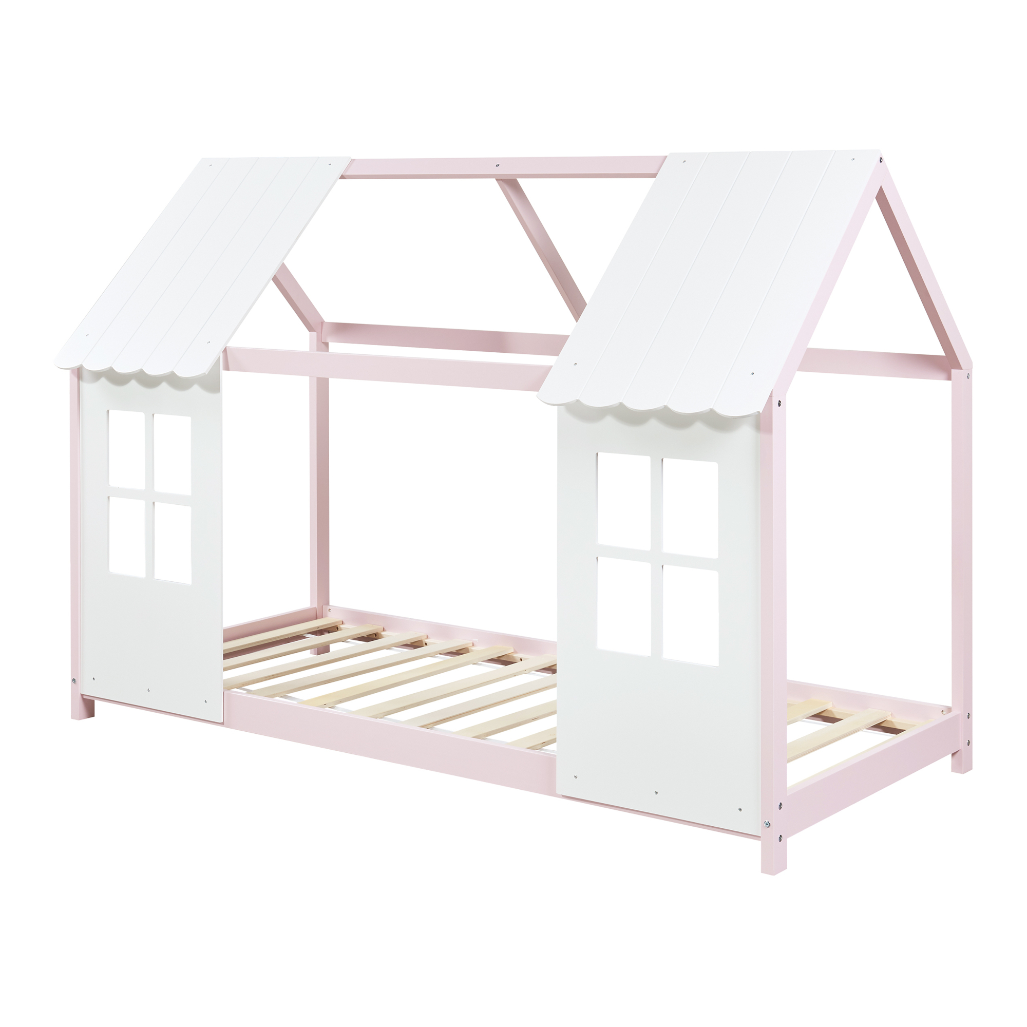 Pat copii tip căsuță semideschis Tostedt 90x200 cm, roz/alb
