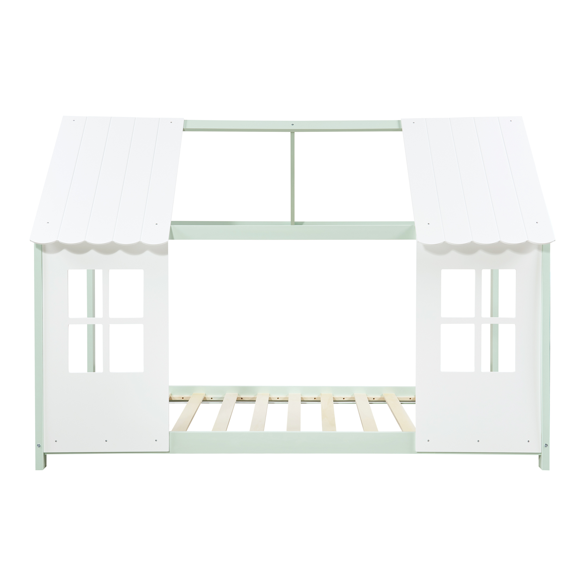 Pat copii tip căsuță semi-deschis cu saltea 90x200 cm, mentă/alb