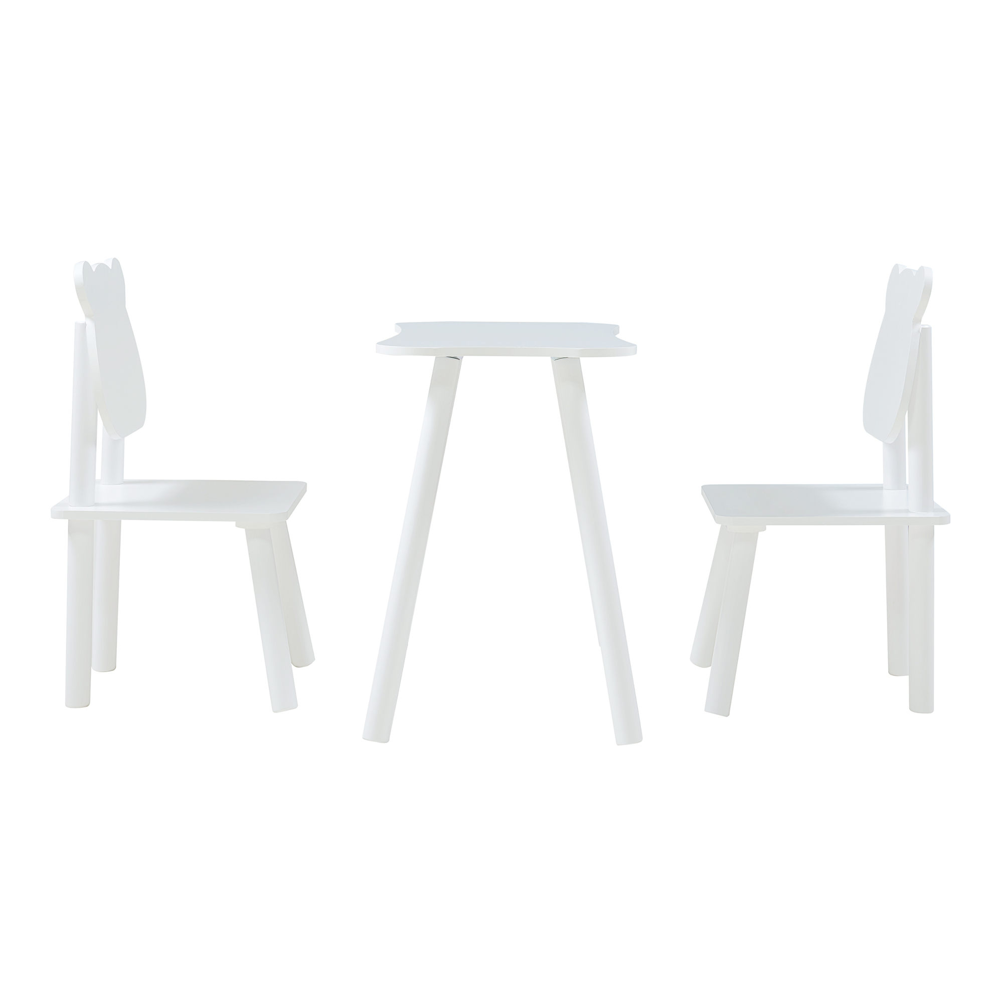 Set masă și 2 scaune pentru copii, design ursuleț, alb