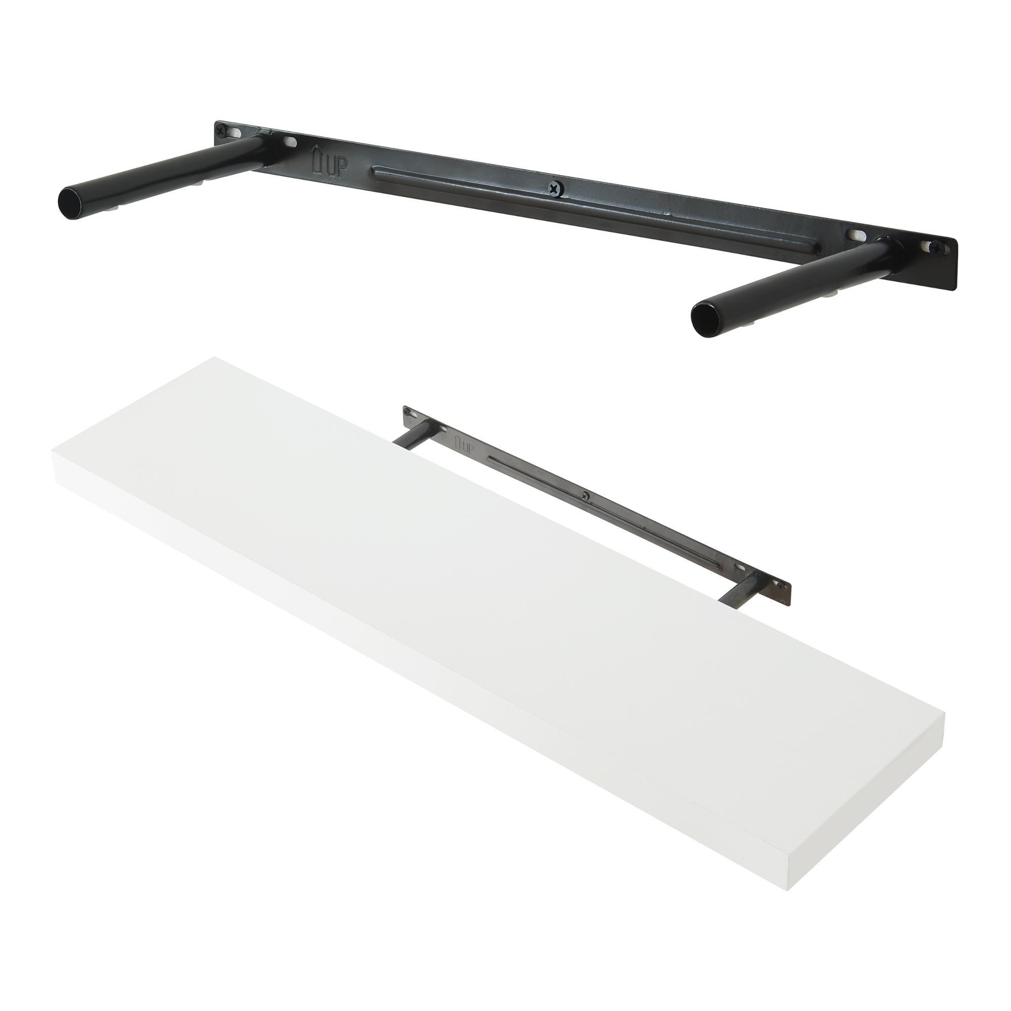 Set 2 rafturi de perete albe Stranda 80x20 cm, MDF si metal