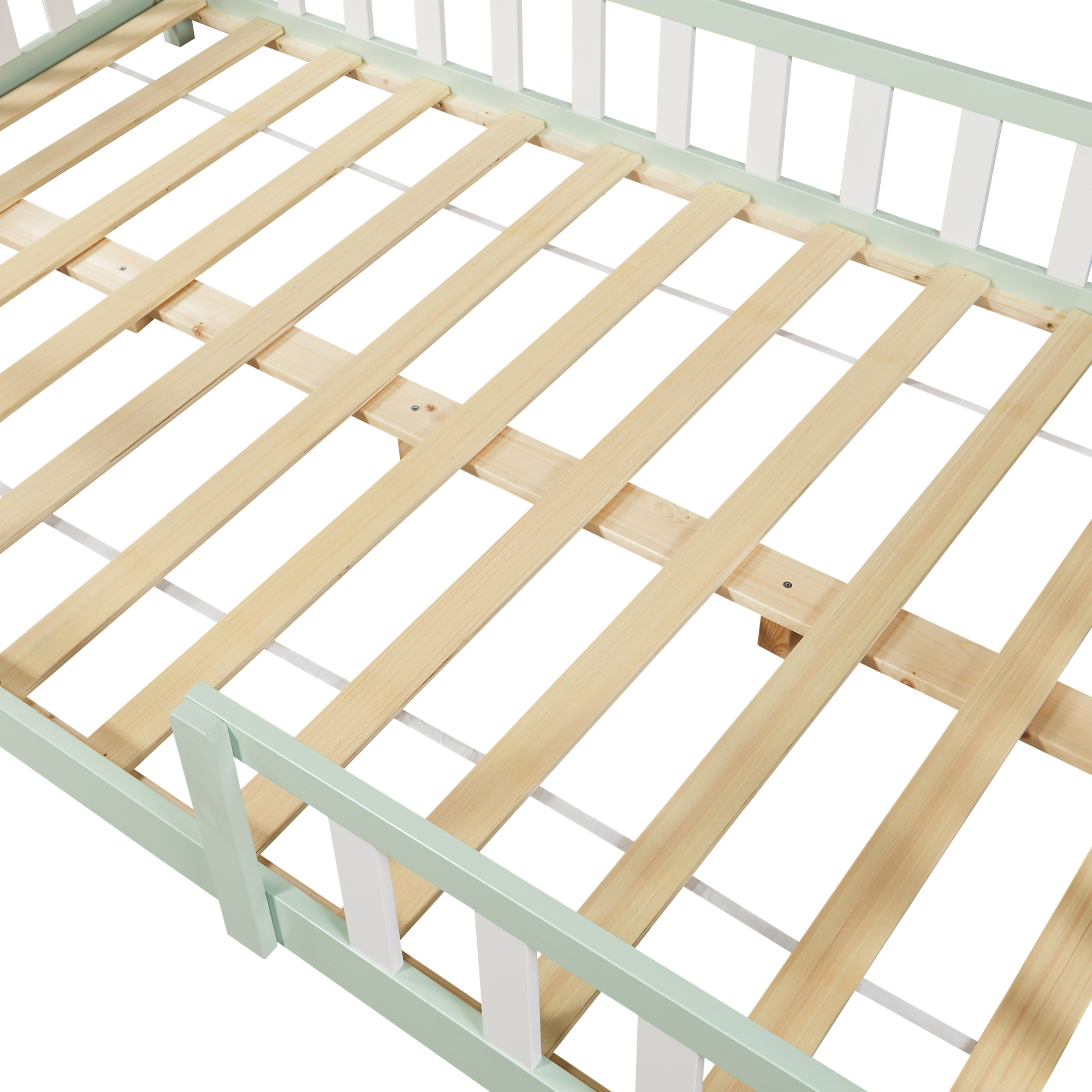 Pat copii tip căsuță Sisimiut 120x200 cm, verde mentă/alb