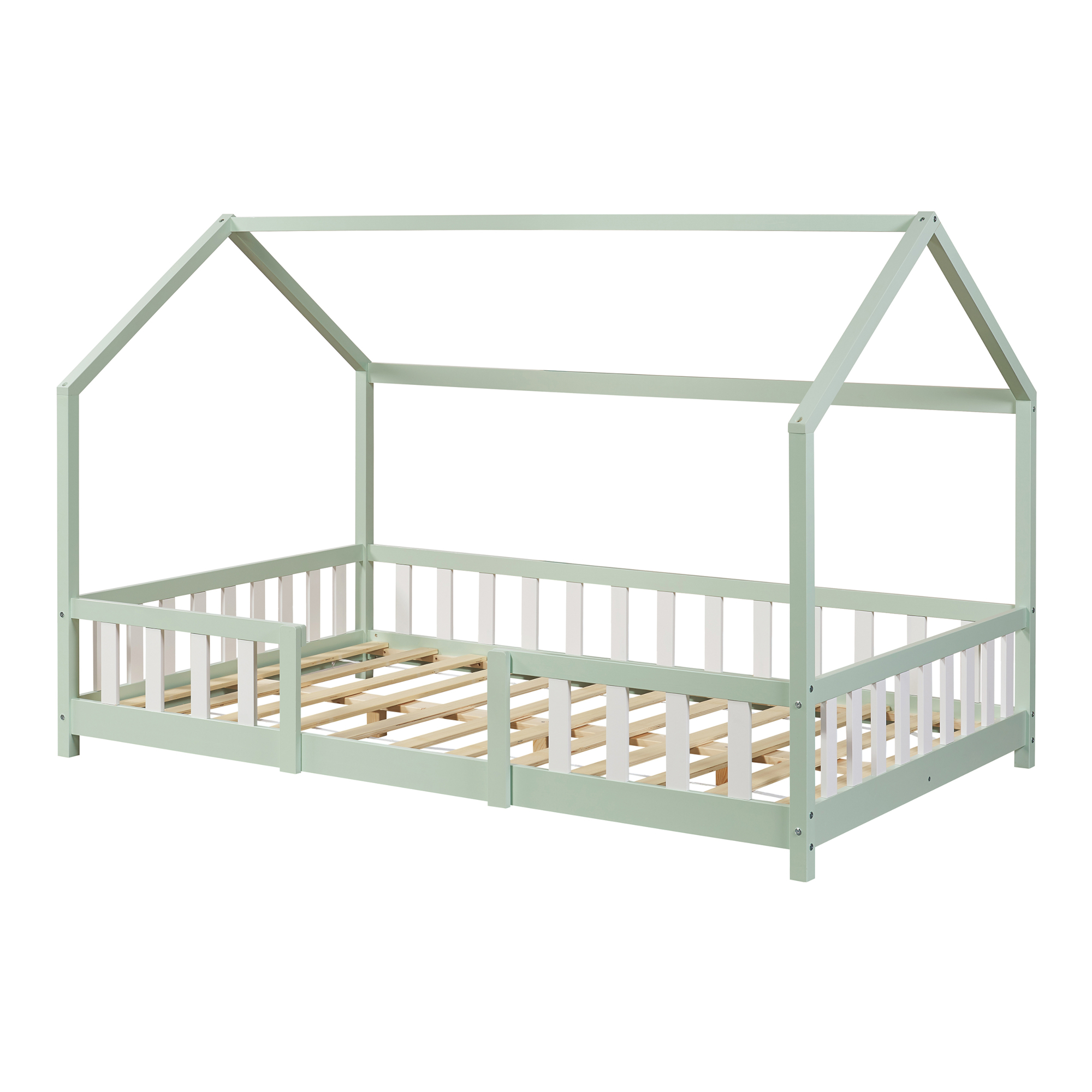Pat copii tip căsuță Sisimiut 120x200 cm, verde mentă/alb
