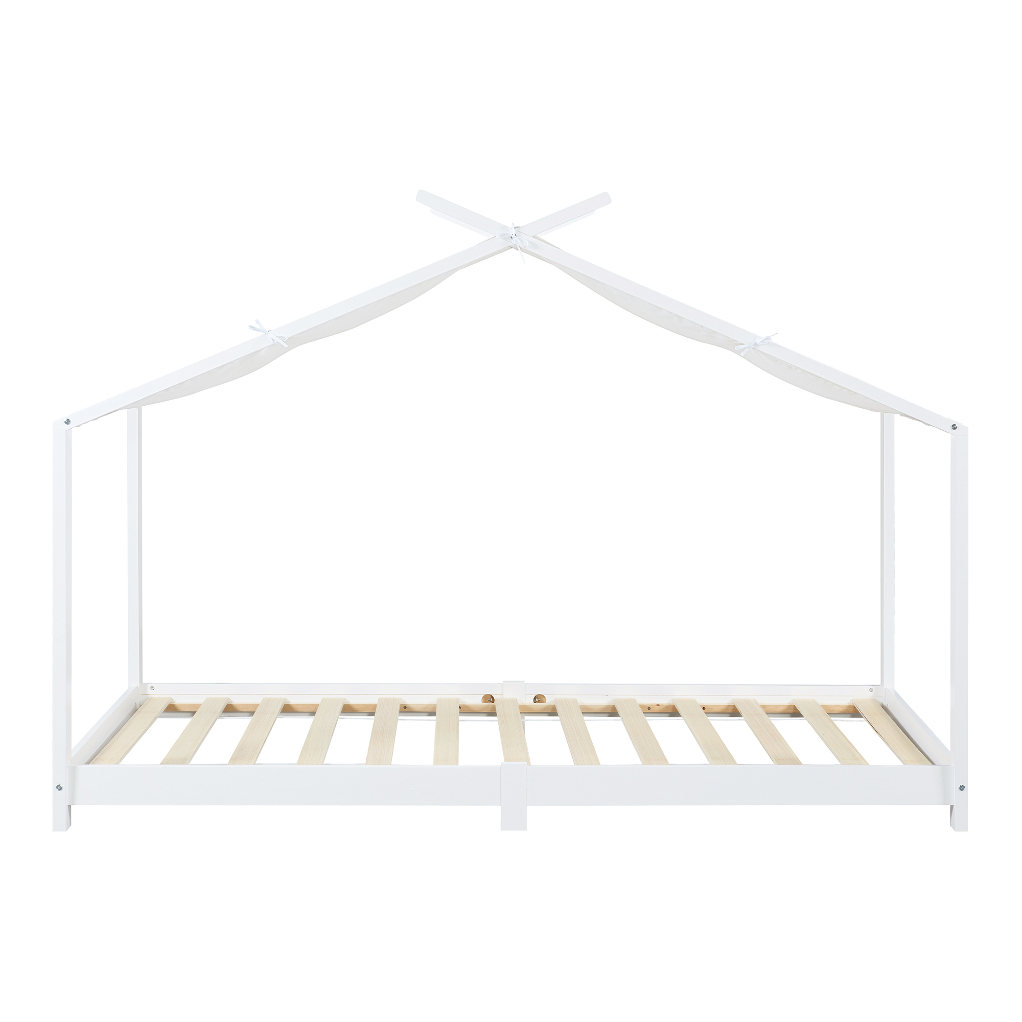 Pat copii tip căsuță Brome 90x200 cm alb cu saltea inclusă