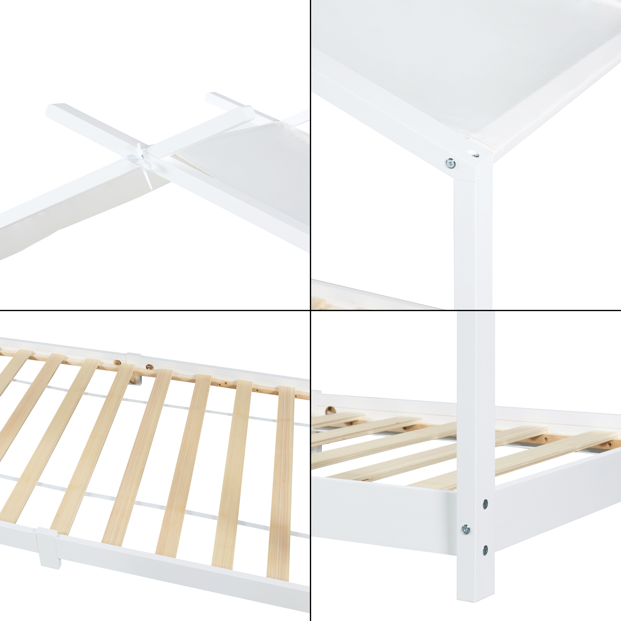 Pat copii tip căsuță Brome 90x200 cm alb cu saltea inclusă