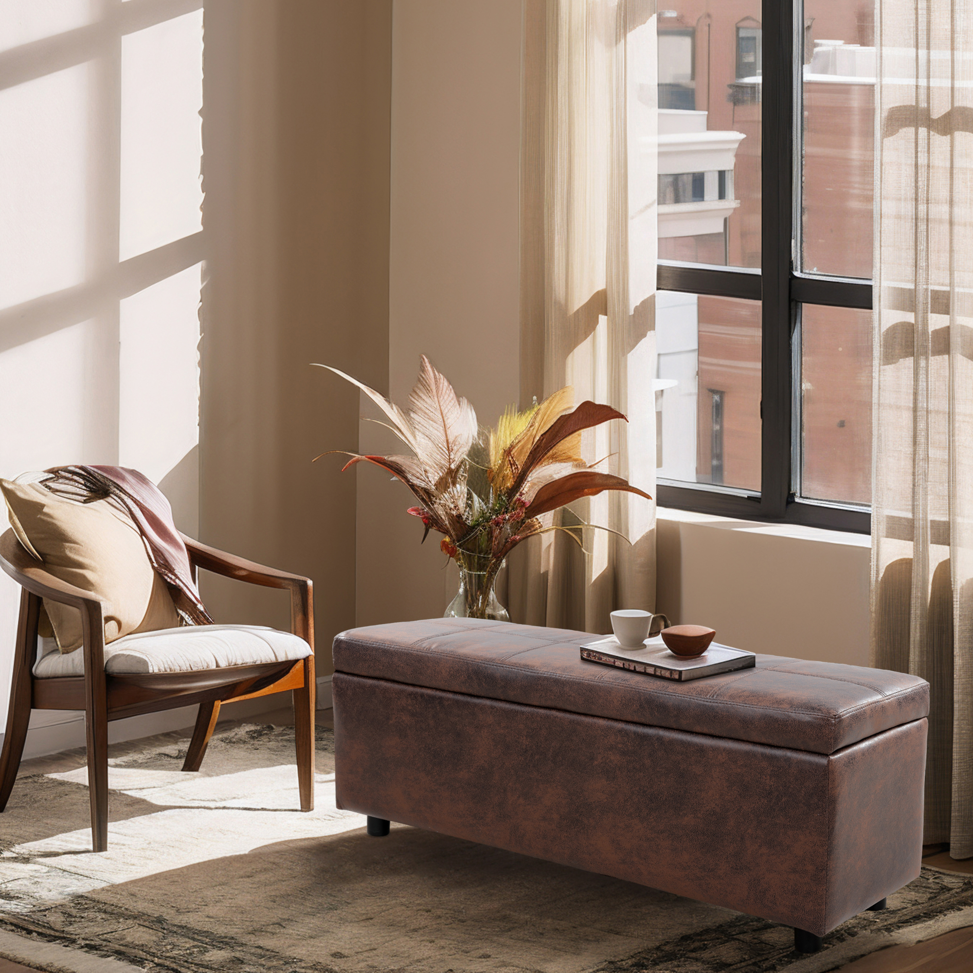 Bancheta cu spatiu de depozitare Bukit, maro, 118x37x43 cm