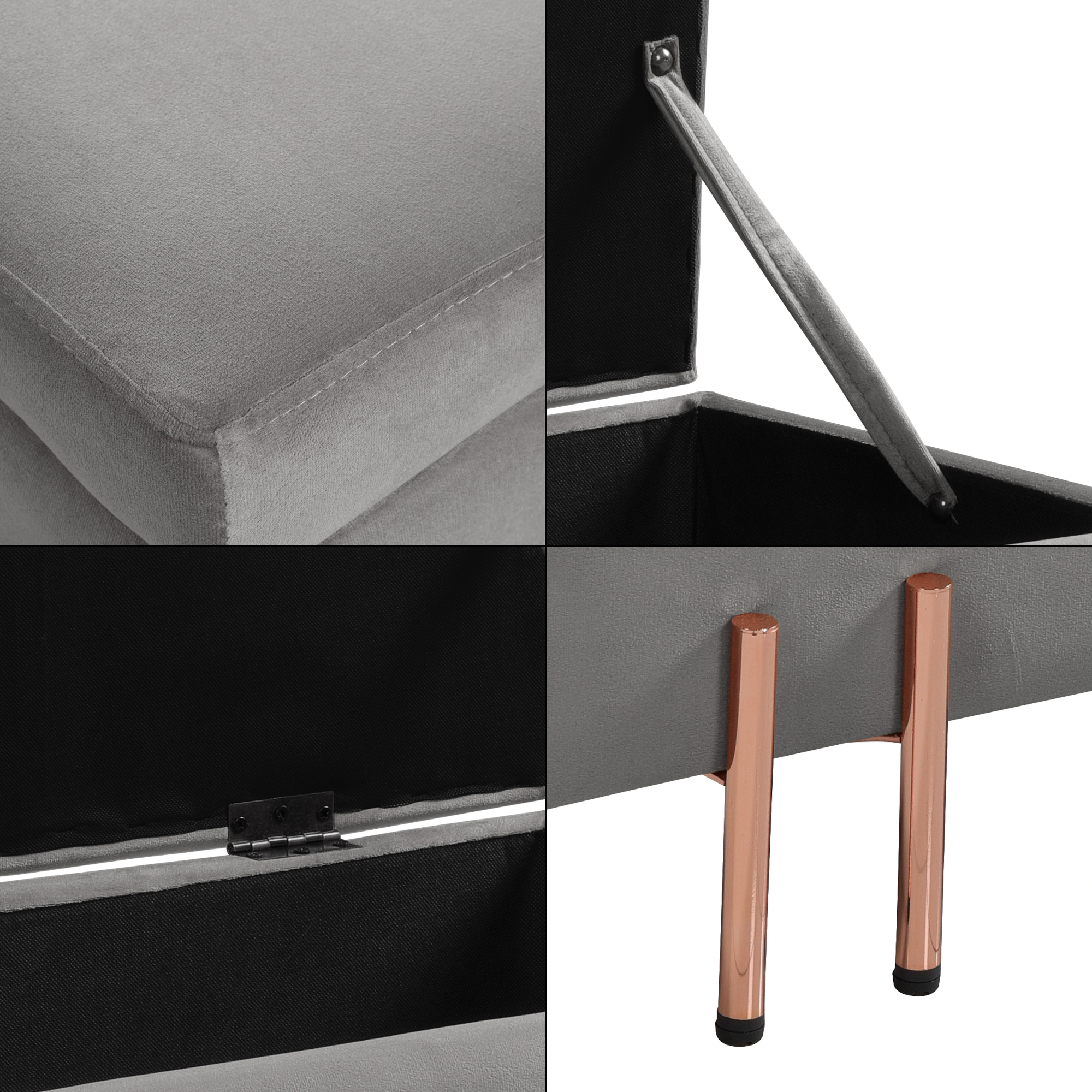 Banchetă cu spațiu de depozitare Dals, catifea gri, 100x40x42 cm