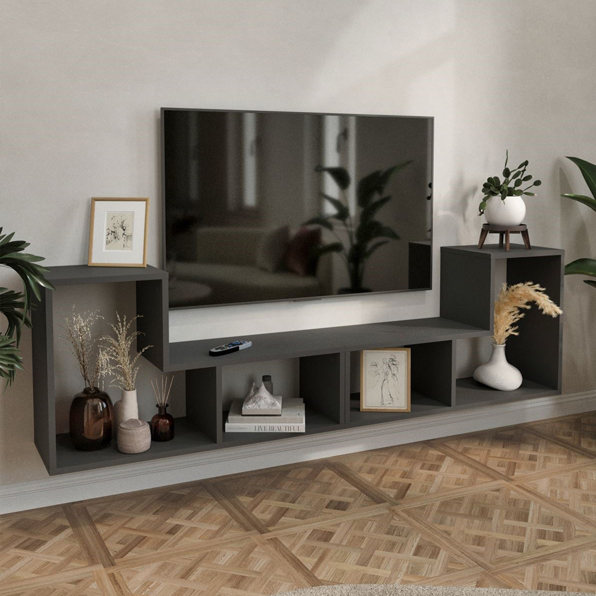 Set mobilier modular Hustersurd, 2 piese, antracit, multifunctional