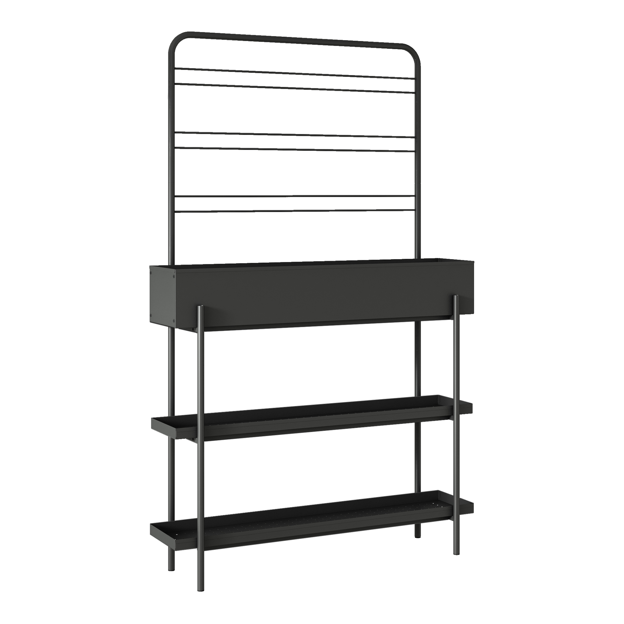 Jardinieră cu suport pentru exterior Aalsmeer, metal, 154x96x24 cm, negru