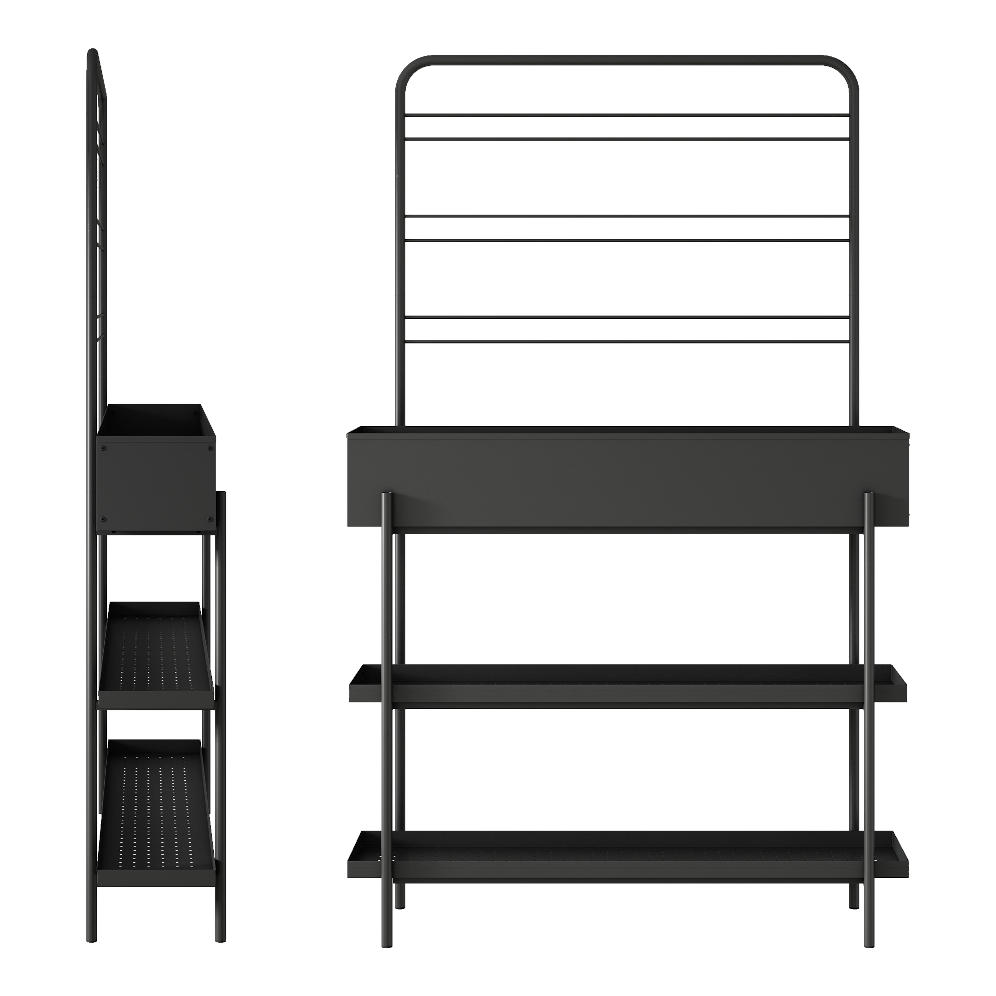Jardinieră cu suport pentru exterior Aalsmeer, metal, 154x96x24 cm, negru