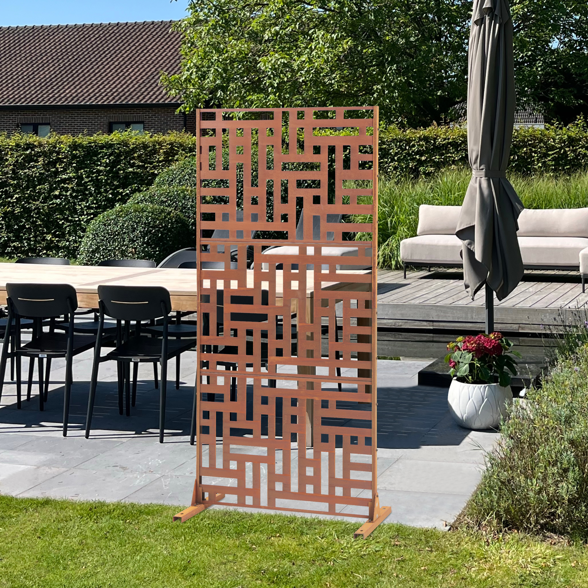 Paravan despărțitor Bernalda 180x90 cm din oțel corten, aspect ruginiu