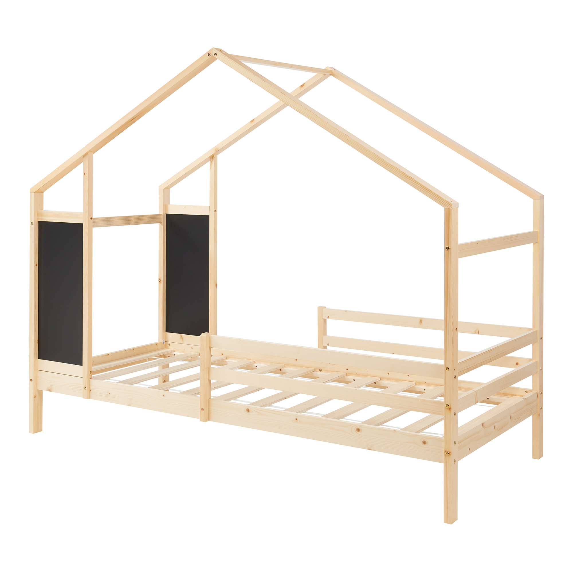 Pat copii tip căsuță Lorenskog 90x200 cm, natur, din lemn