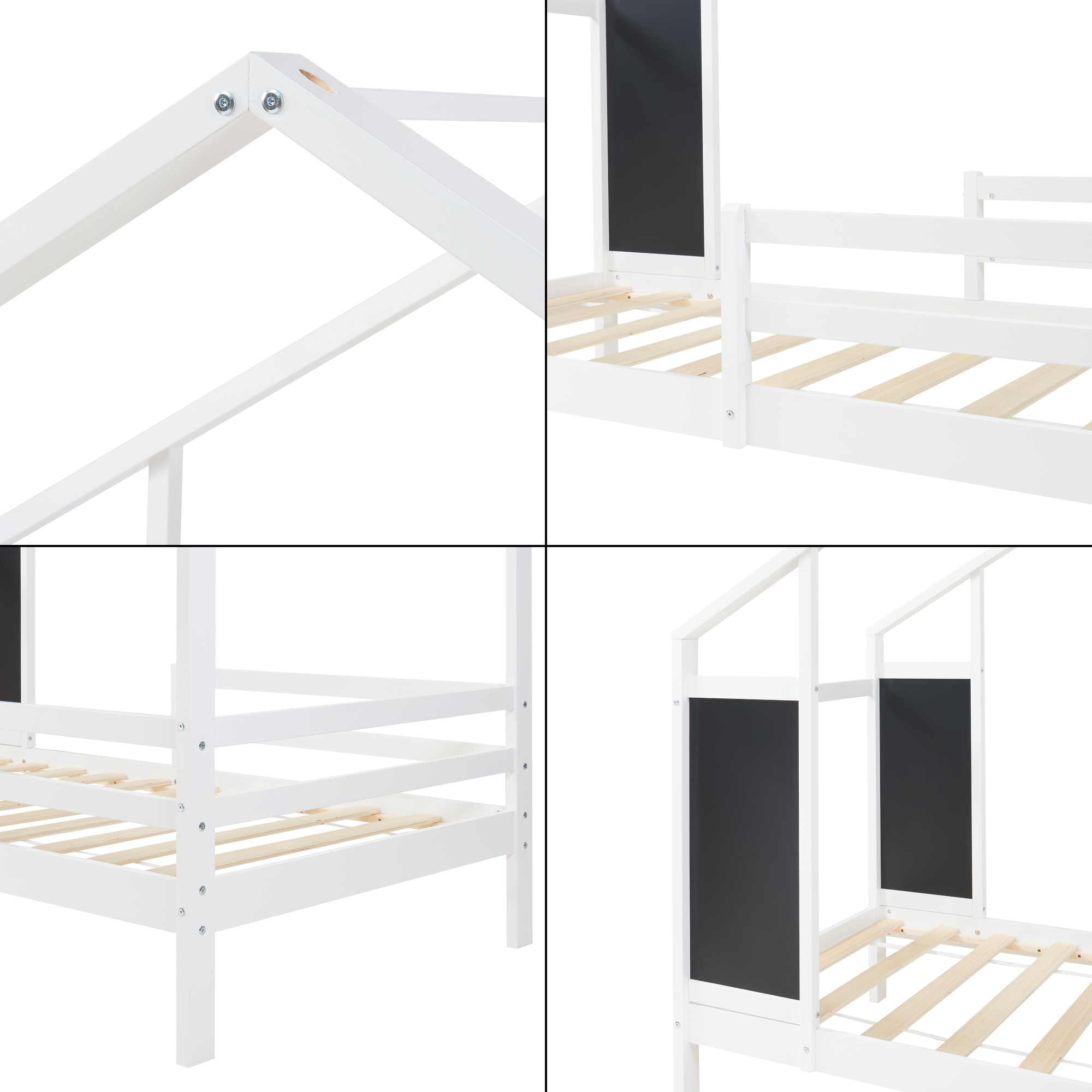 Pat pentru copii tip căsuță Lorenskog 90x200 cm, alb, din lemn