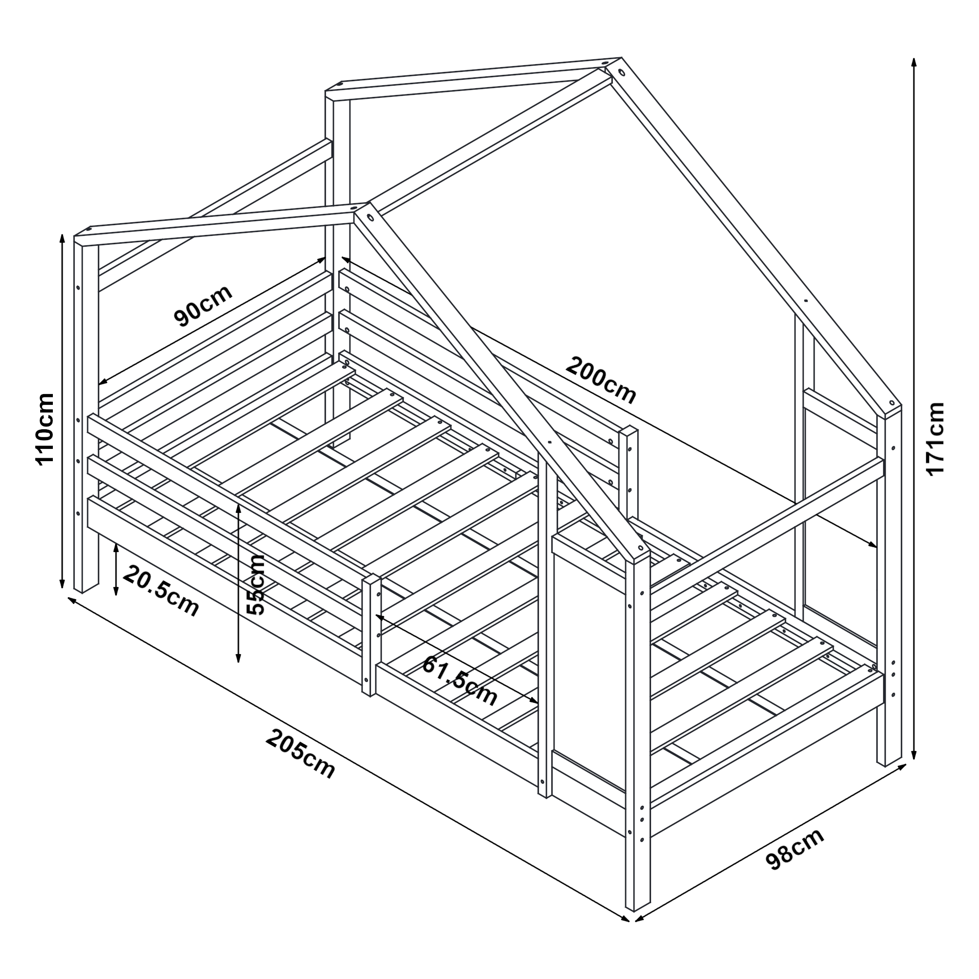 Pat copii tip căsuță Lorenskog cu saltea 90x200 cm, natur