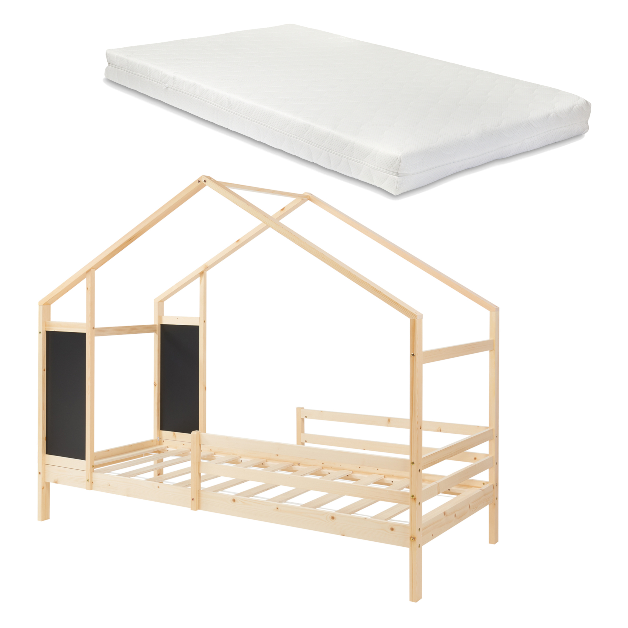 Pat copii tip căsuță Lorenskog cu saltea 90x200 cm, natur