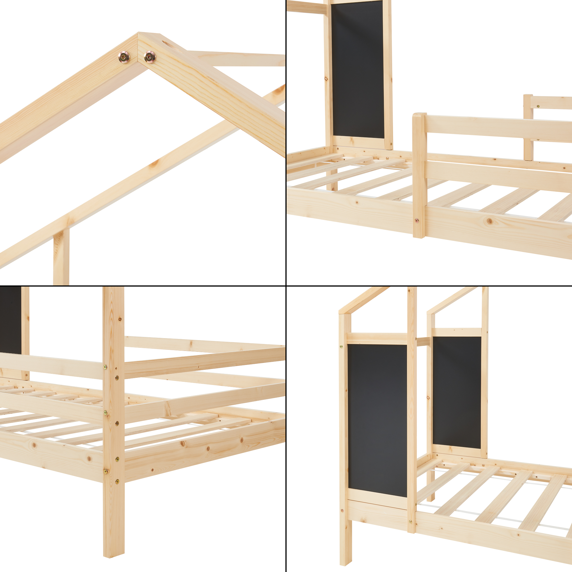 Pat copii tip căsuță Lorenskog cu saltea 90x200 cm, natur