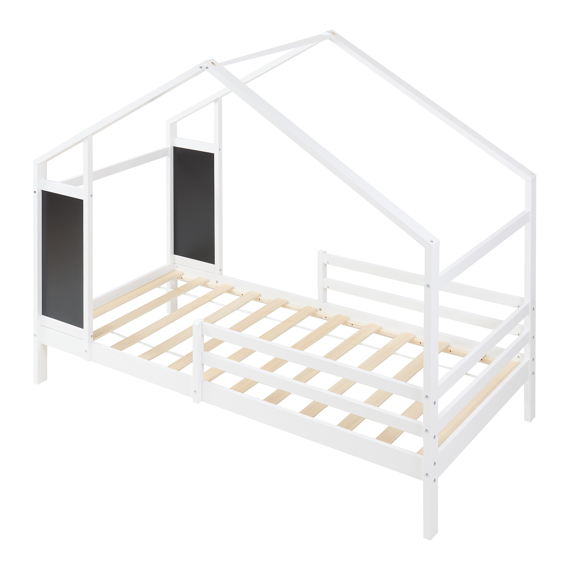 Pat copii tip căsuță Lorenskog 90x200 cm cu saltea, alb