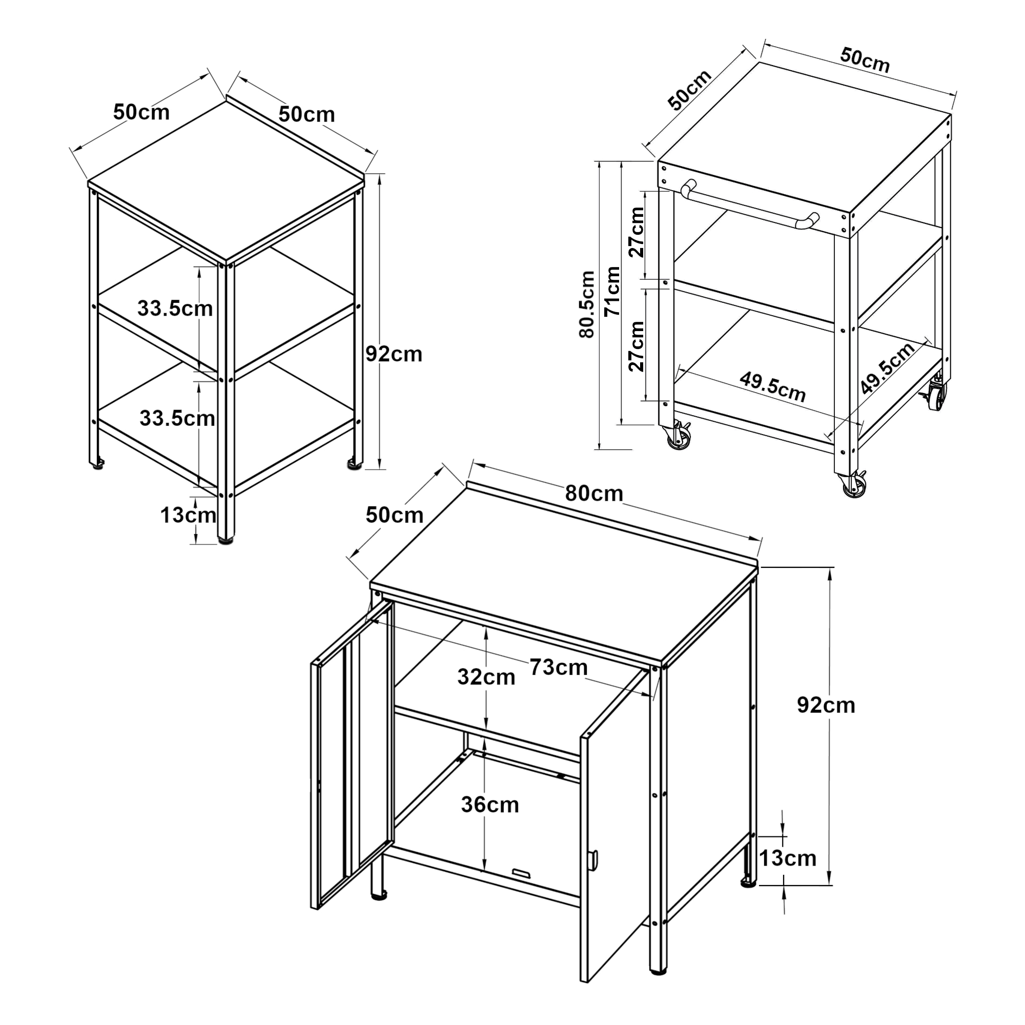 Set mobilier grădină Bolognano cu dulap, raft și cărucior, negru mat