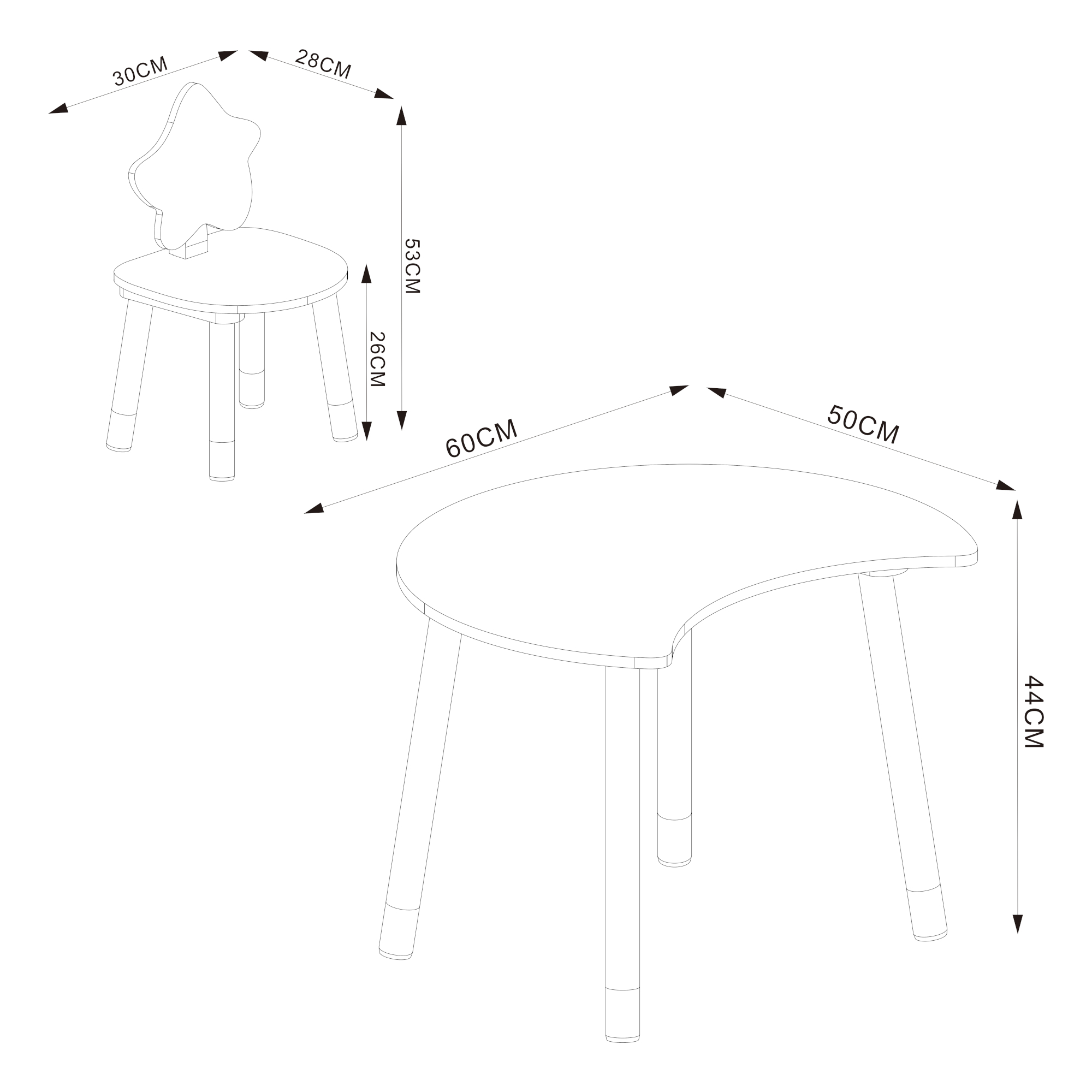 Birou pentru copii cu scaun Lallega, design Luna si Stea, alb