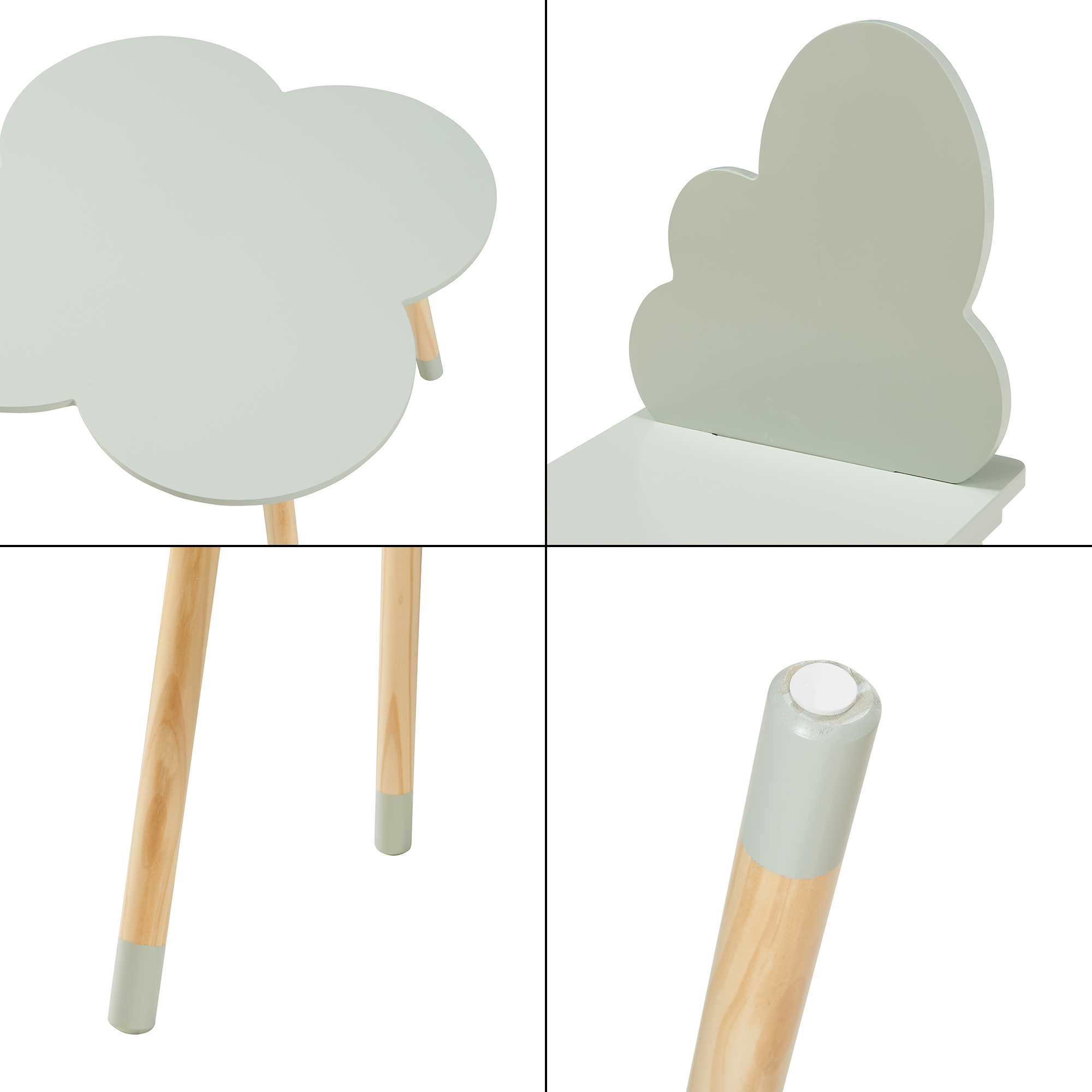 Set masă și 2 scaune pentru copii Epim, verde mentă, model nor