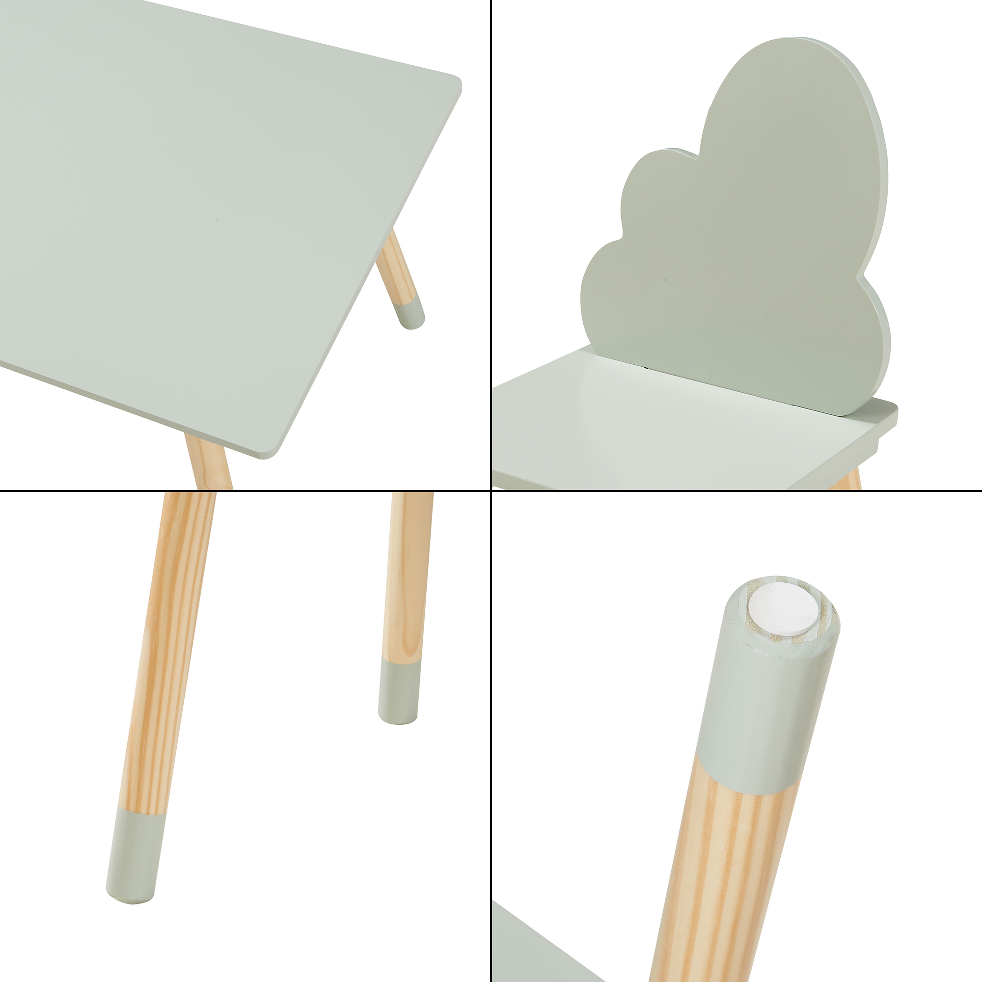 Set masă și 2 scaune pentru copii Hovle, design nori, verde mentă