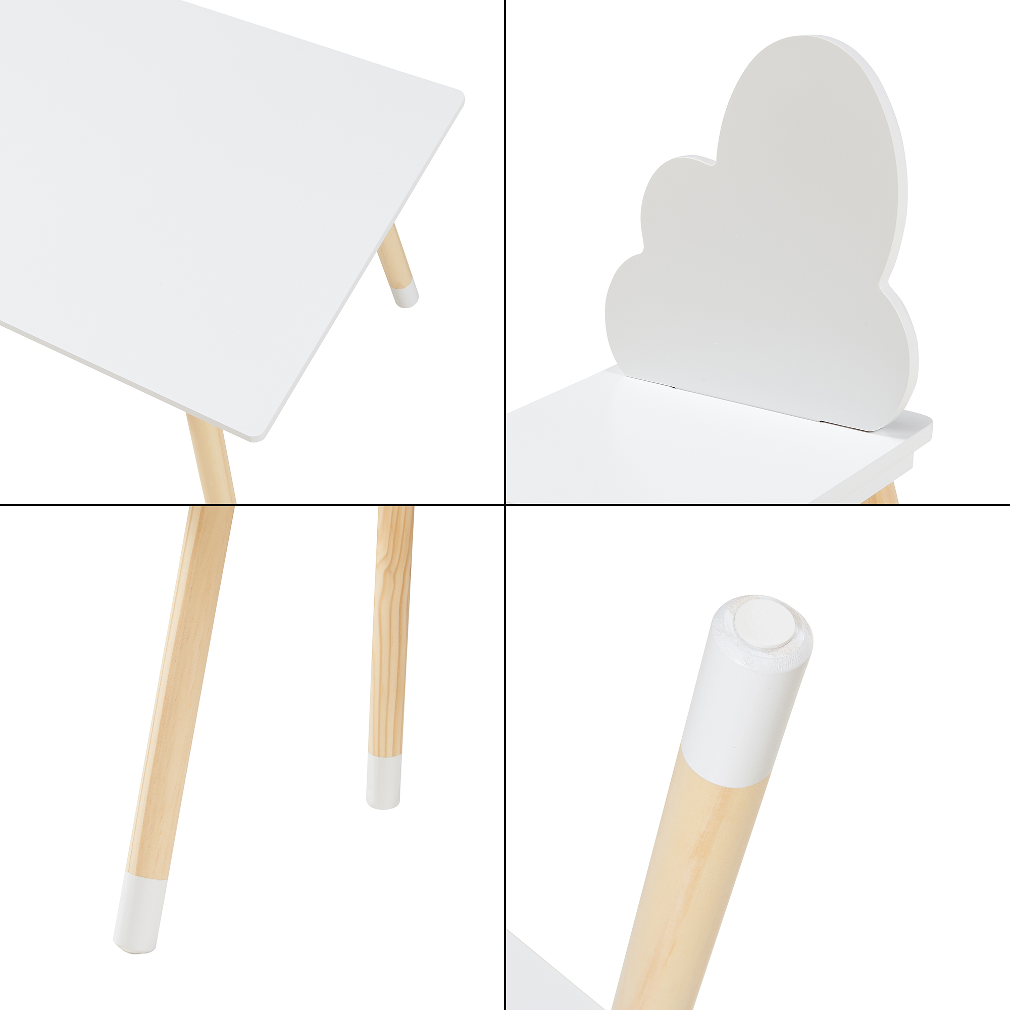 Set masă și 2 scaune pentru copii Hovle, design nori, alb