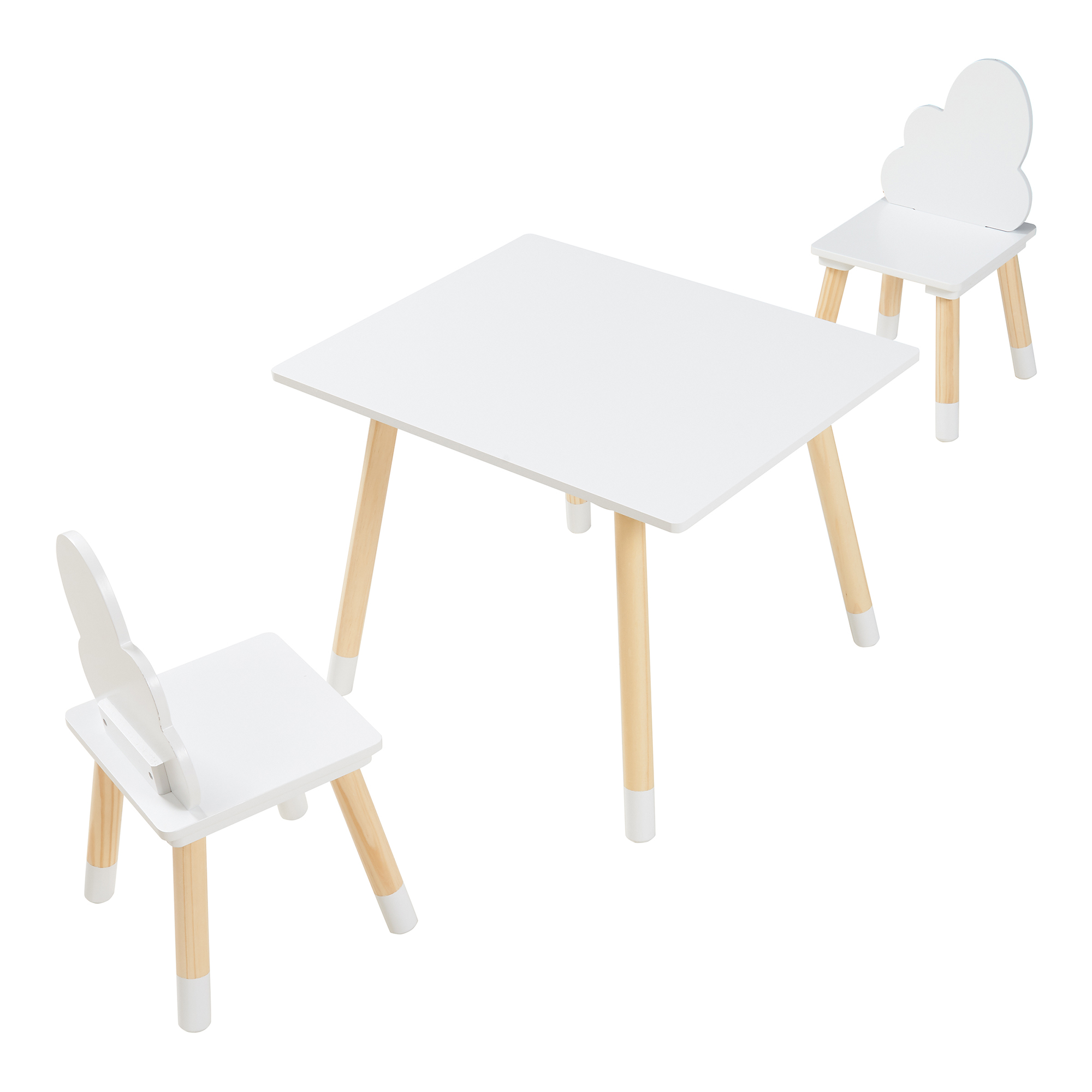 Set masă și 2 scaune pentru copii Hovle, design nori, alb