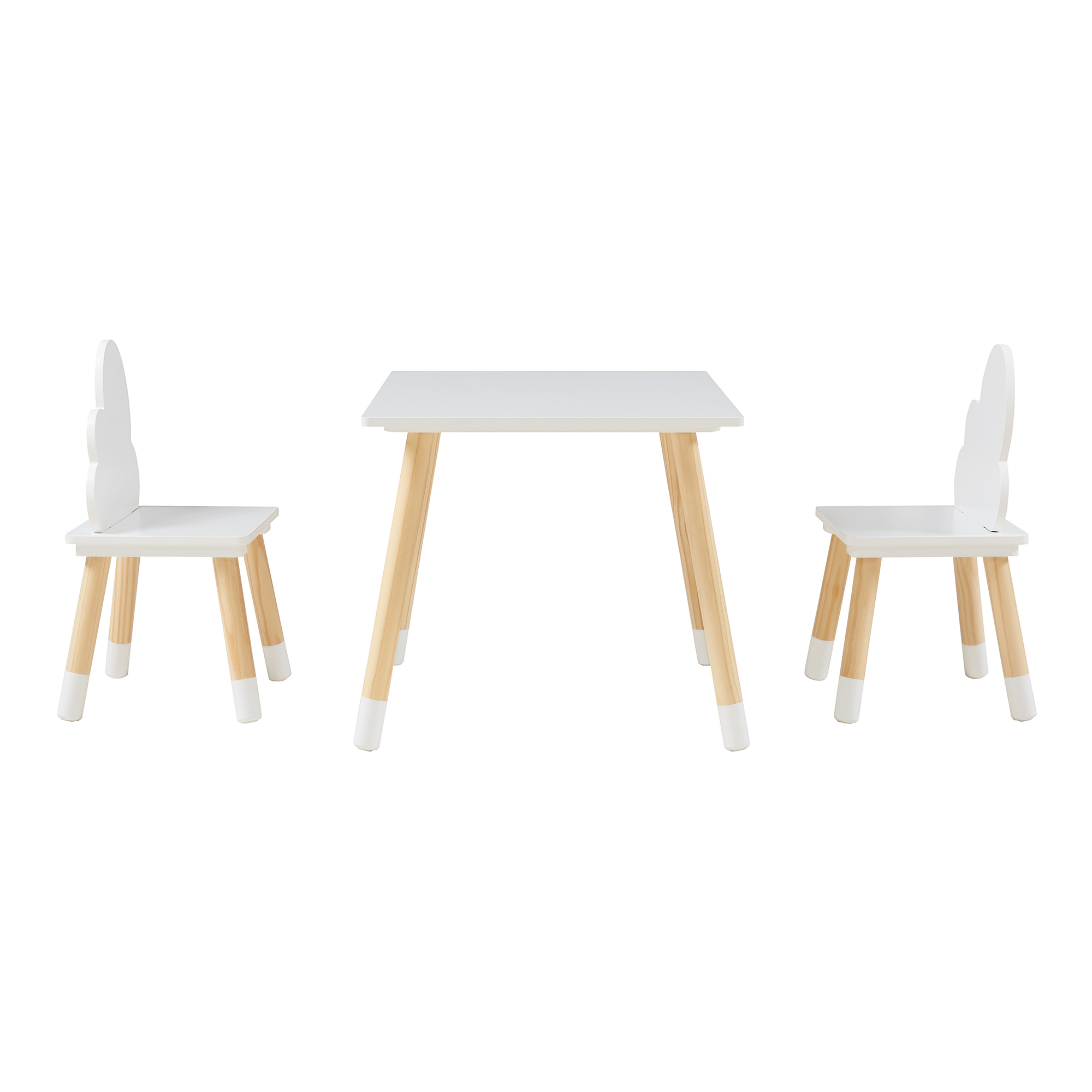 Set masă și 2 scaune pentru copii Hovle, design nori, alb