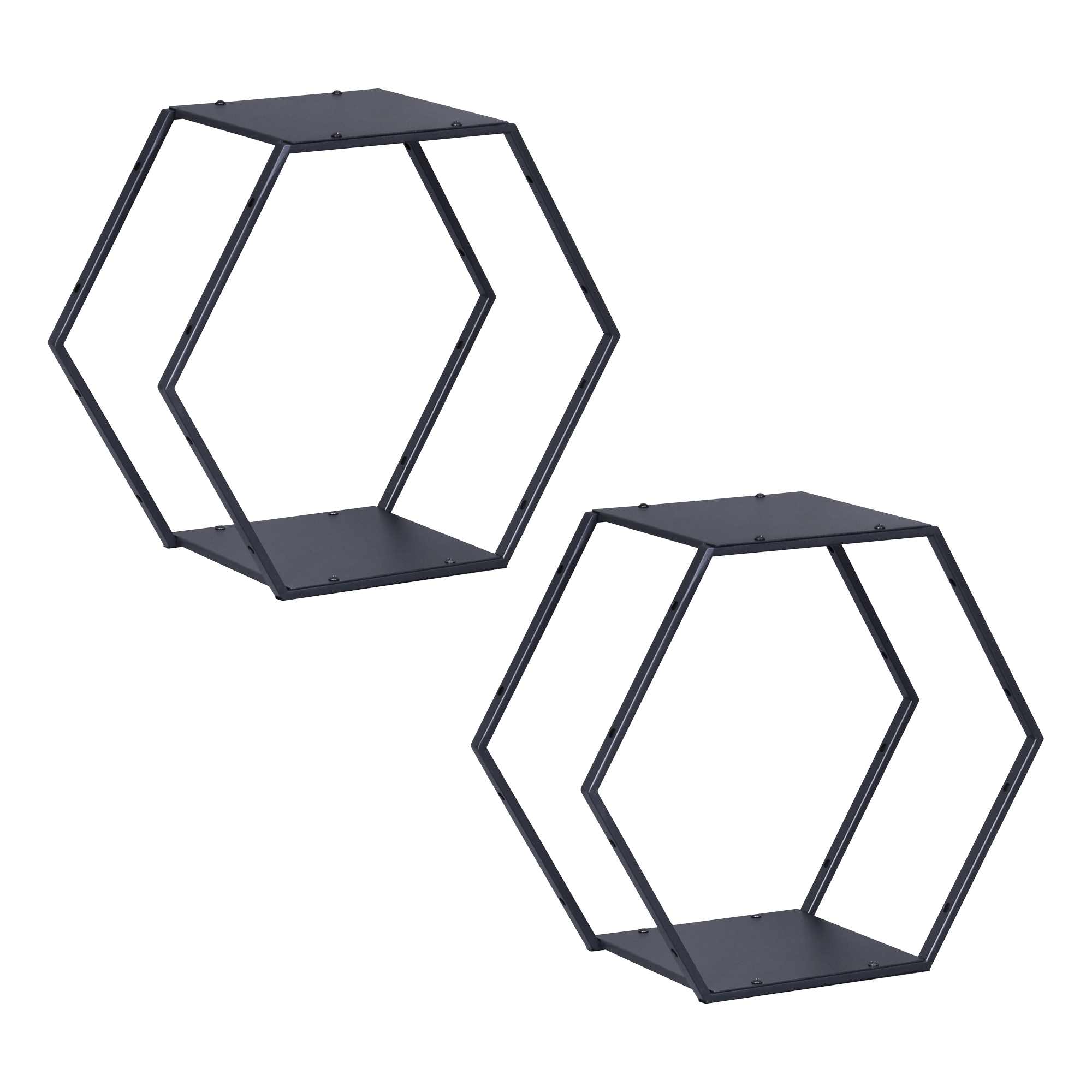 Set 2 rafturi hexagonale Tand din oțel negru pentru decor și organizare