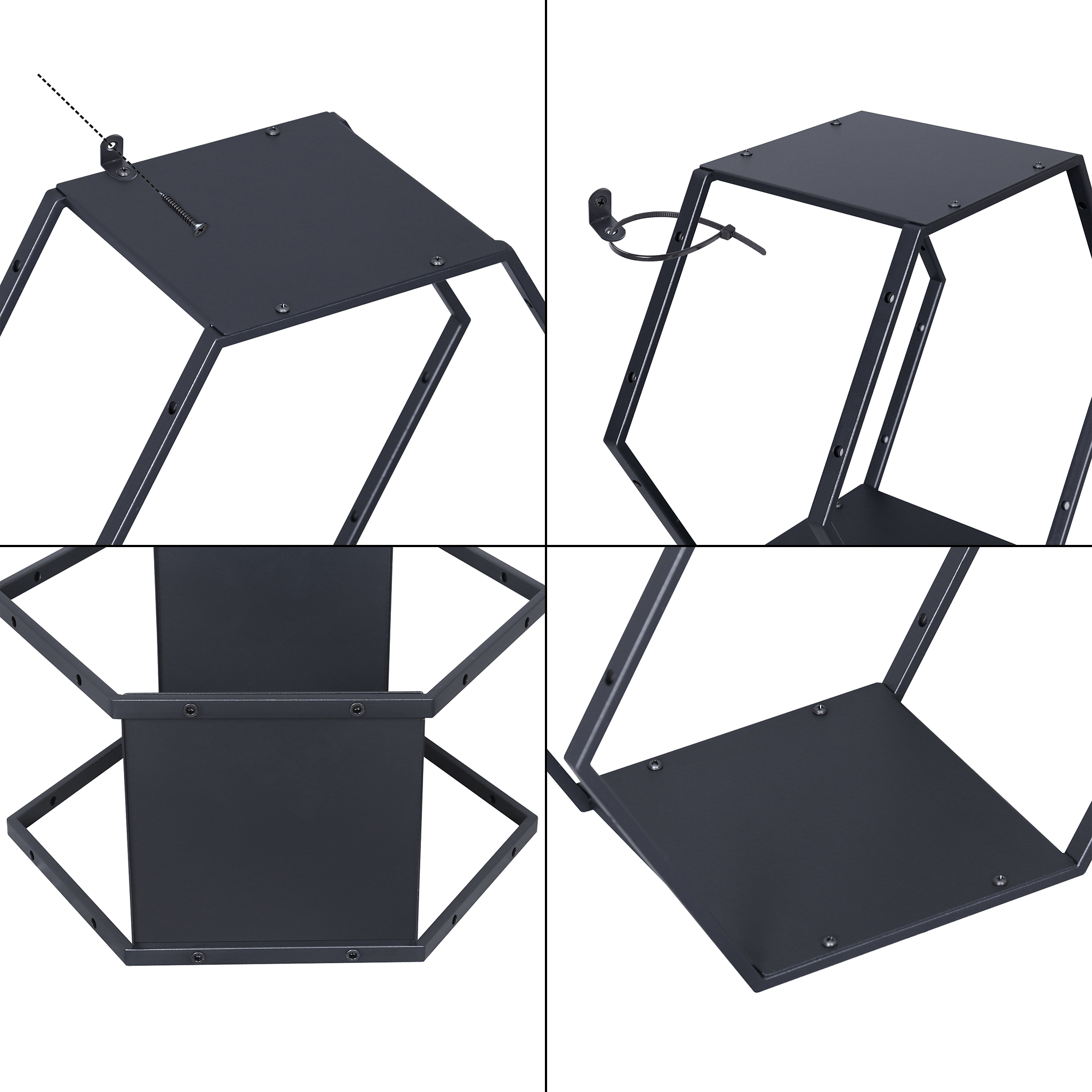 Set 2 rafturi hexagonale Tand din oțel negru pentru decor și organizare