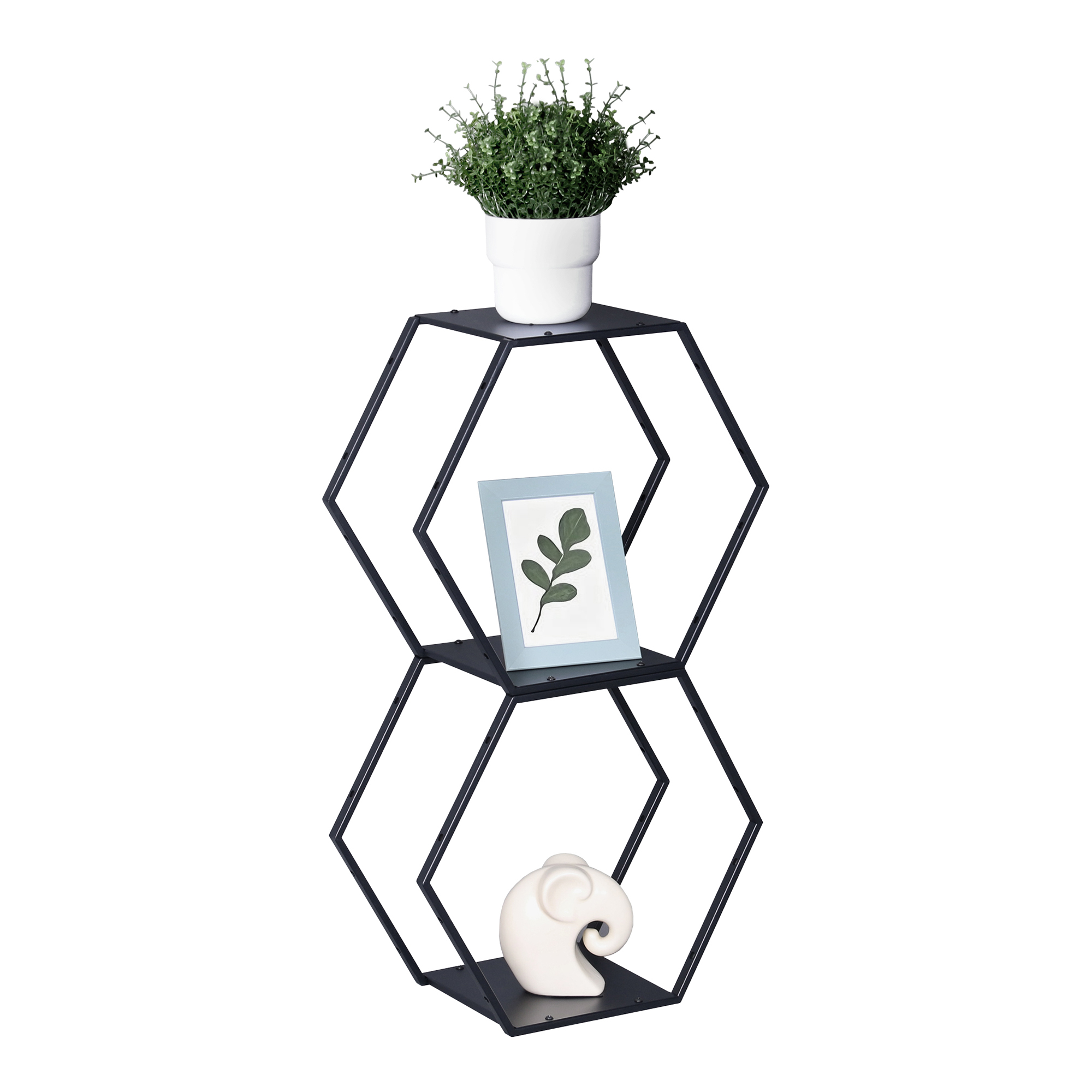 Set 2 rafturi hexagonale Tand din oțel negru pentru decor și organizare