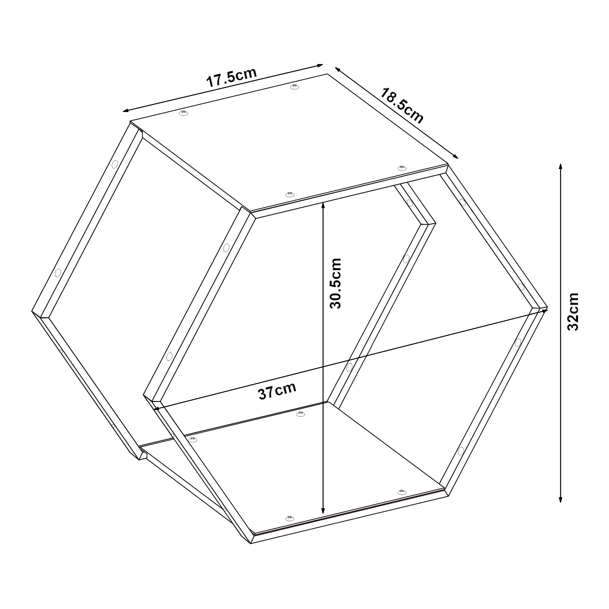 Set 2 rafturi hexagonale Tand din oțel negru pentru decor și organizare