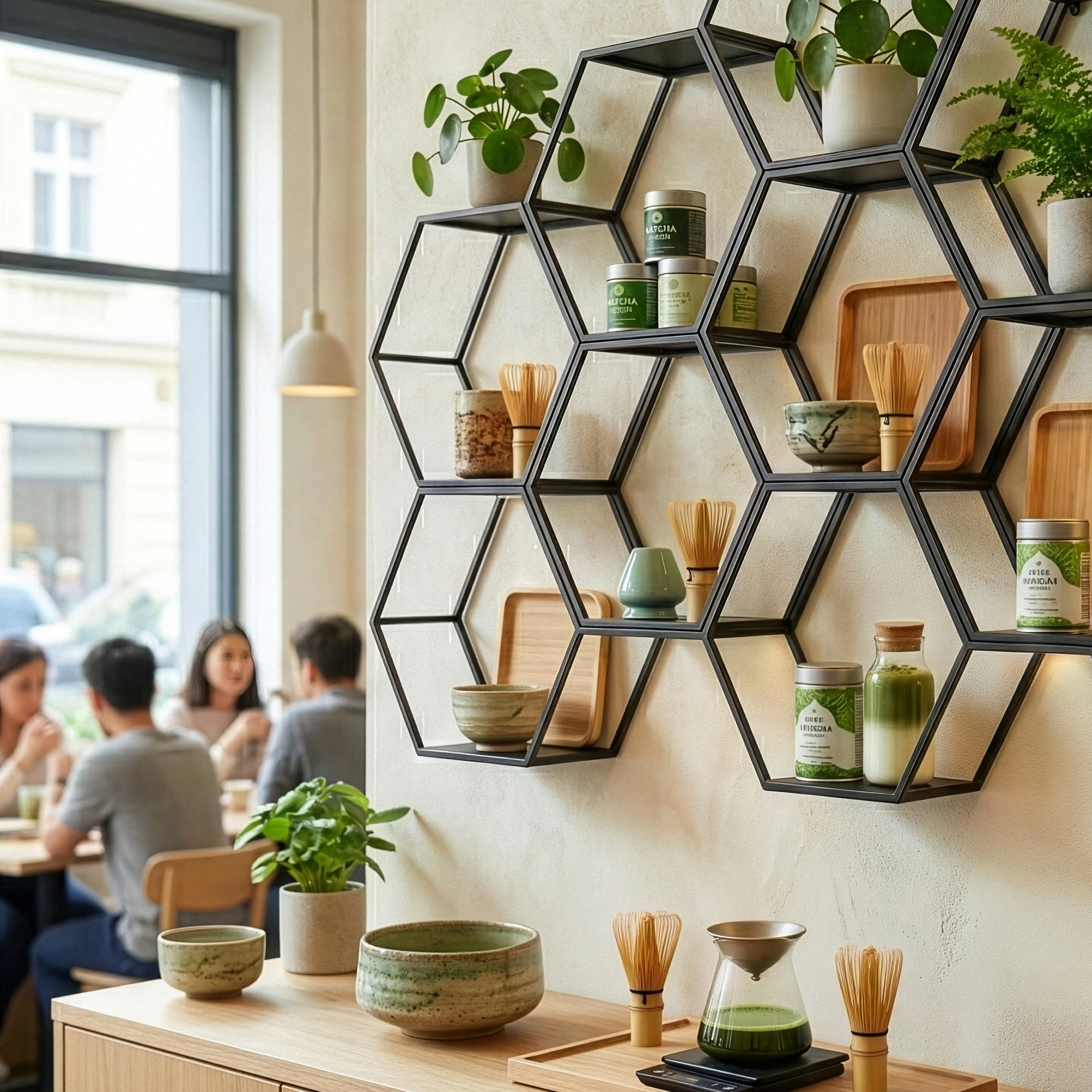 Set 2 rafturi hexagonale Tand din oțel negru pentru decor și organizare