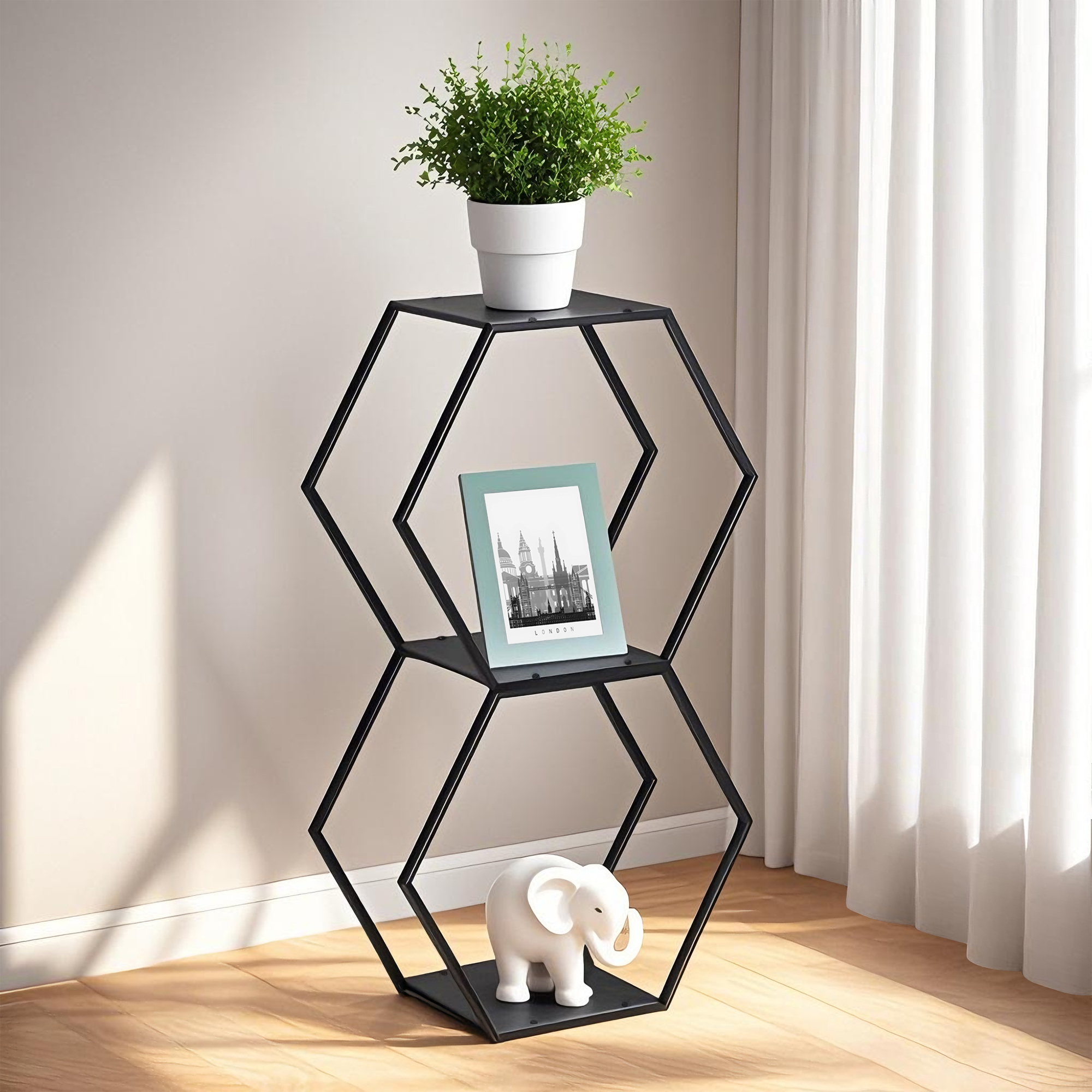 Set 2 rafturi hexagonale Tand din oțel negru pentru decor și organizare