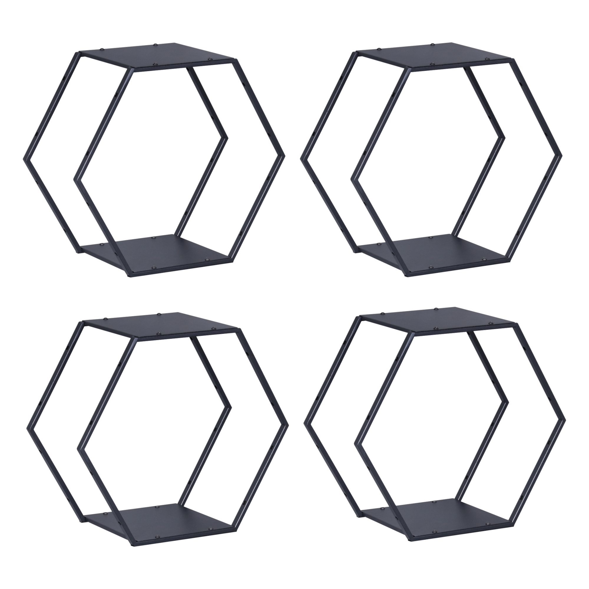 Set 4 rafturi hexagonale din oțel negru pentru decor și depozitare