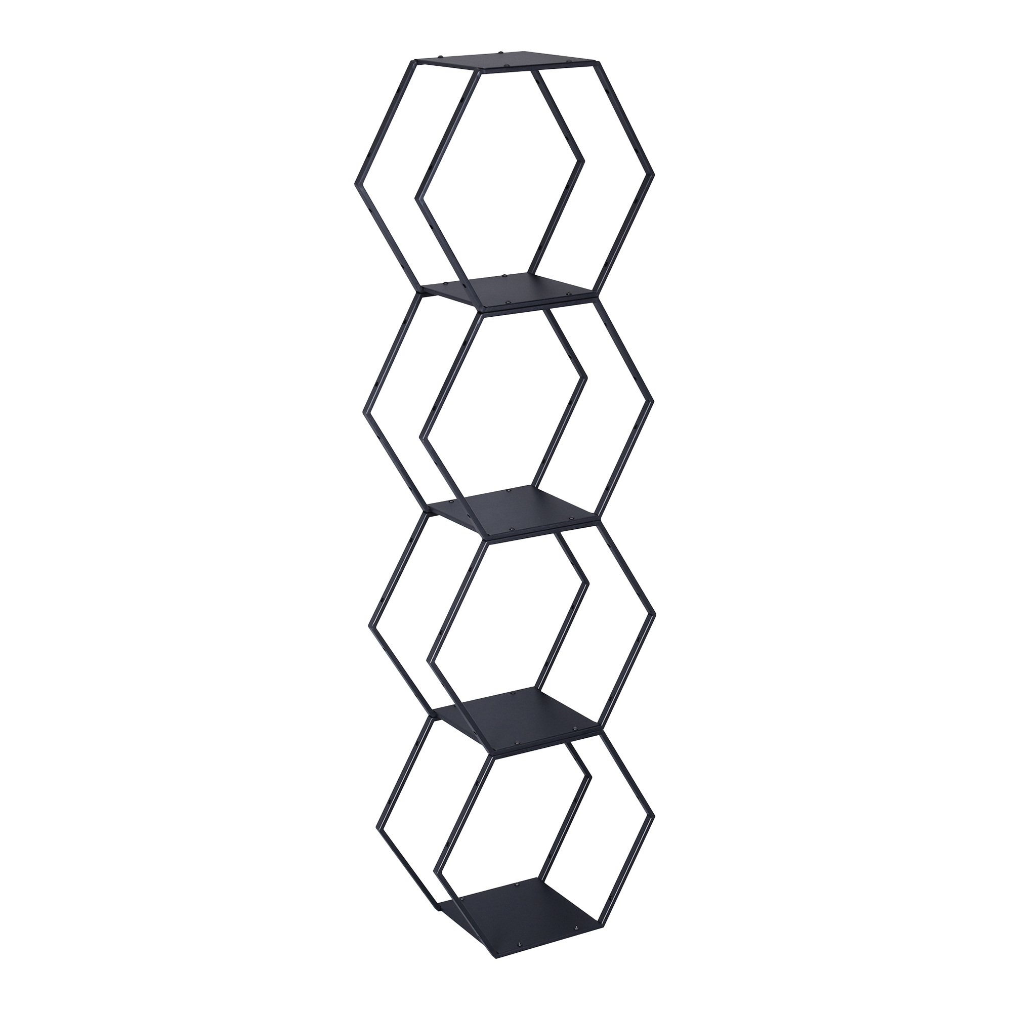 Set 4 rafturi hexagonale din oțel negru pentru decor și depozitare